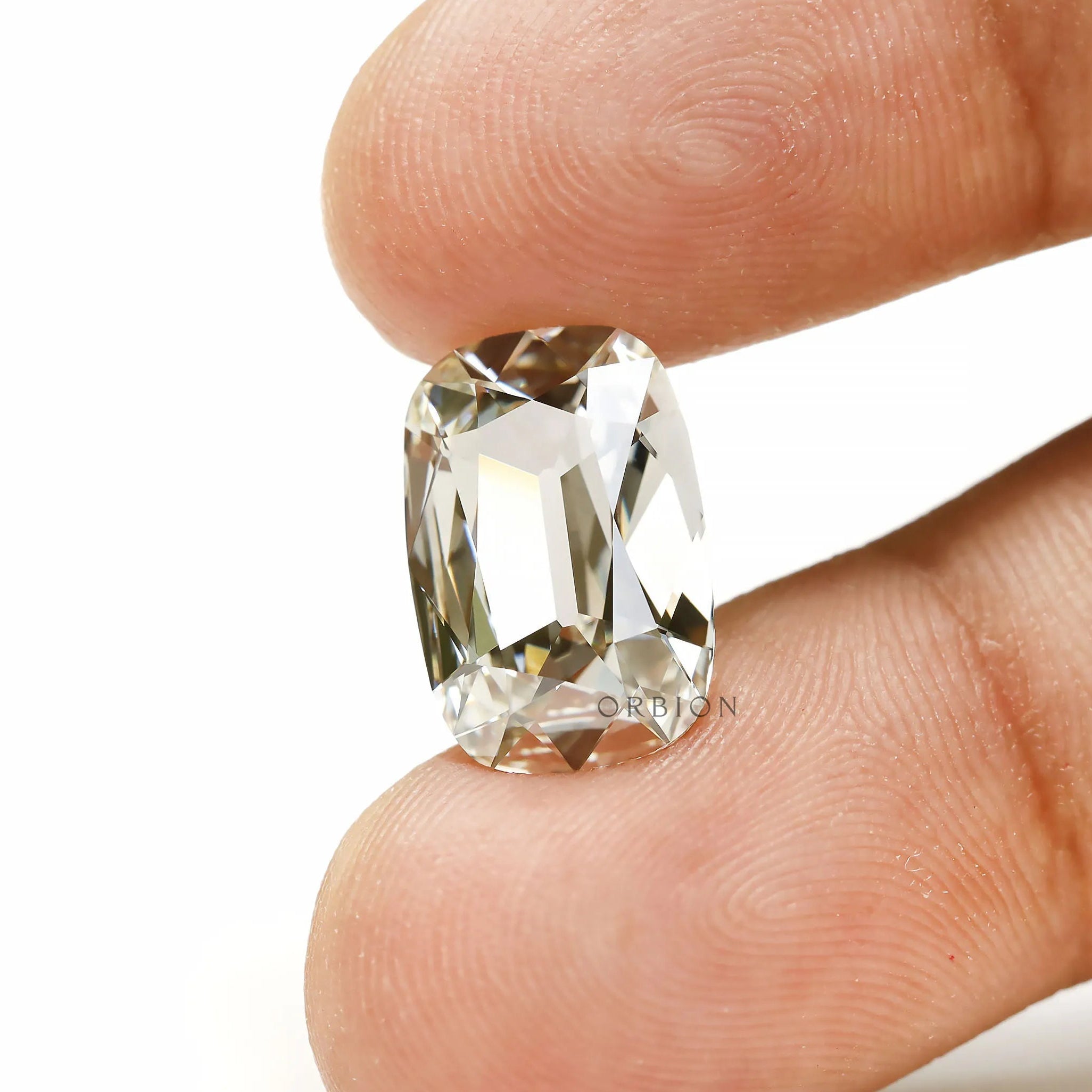 Off white elongated cushion lab diamond 4 ct old mine cut