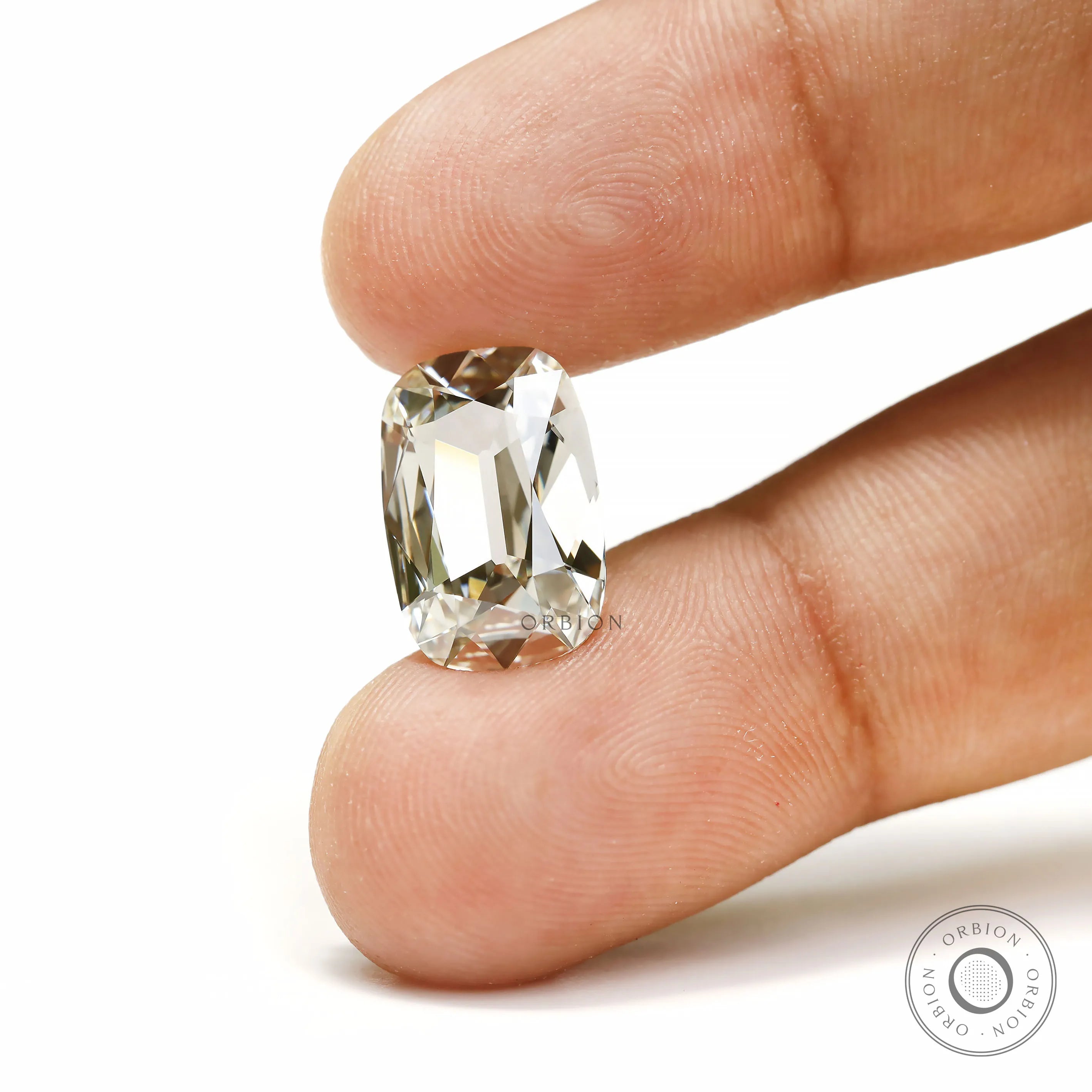 Off white elongated cushion lab diamond 4 ct old mine cut