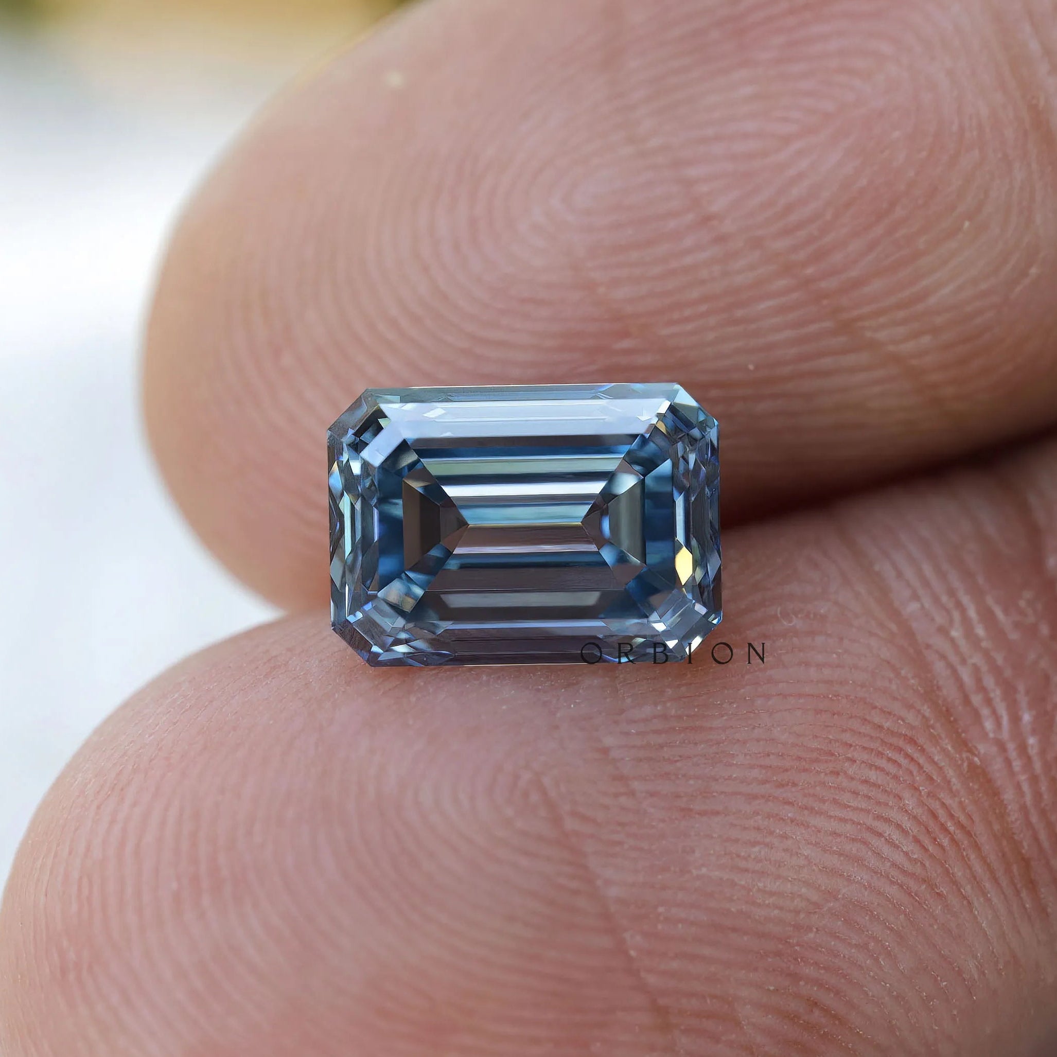 Blue lab diamond 3 ct emerald cut loose fancy gemstone