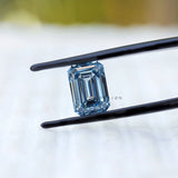 3 ct Blue lab grown diamond with emerald cut step faceting