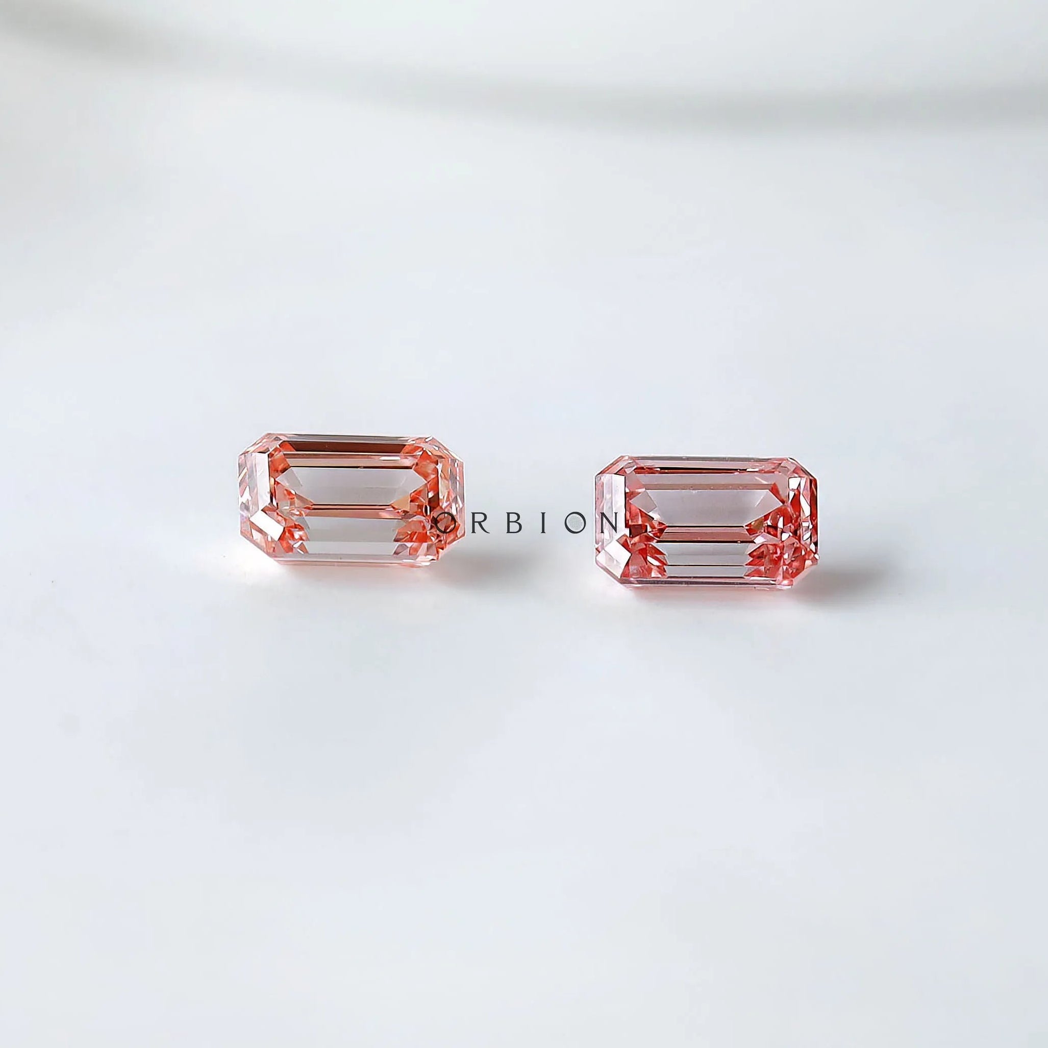 Emerald shaped pink lab diamond pair for custom earrings loose stones