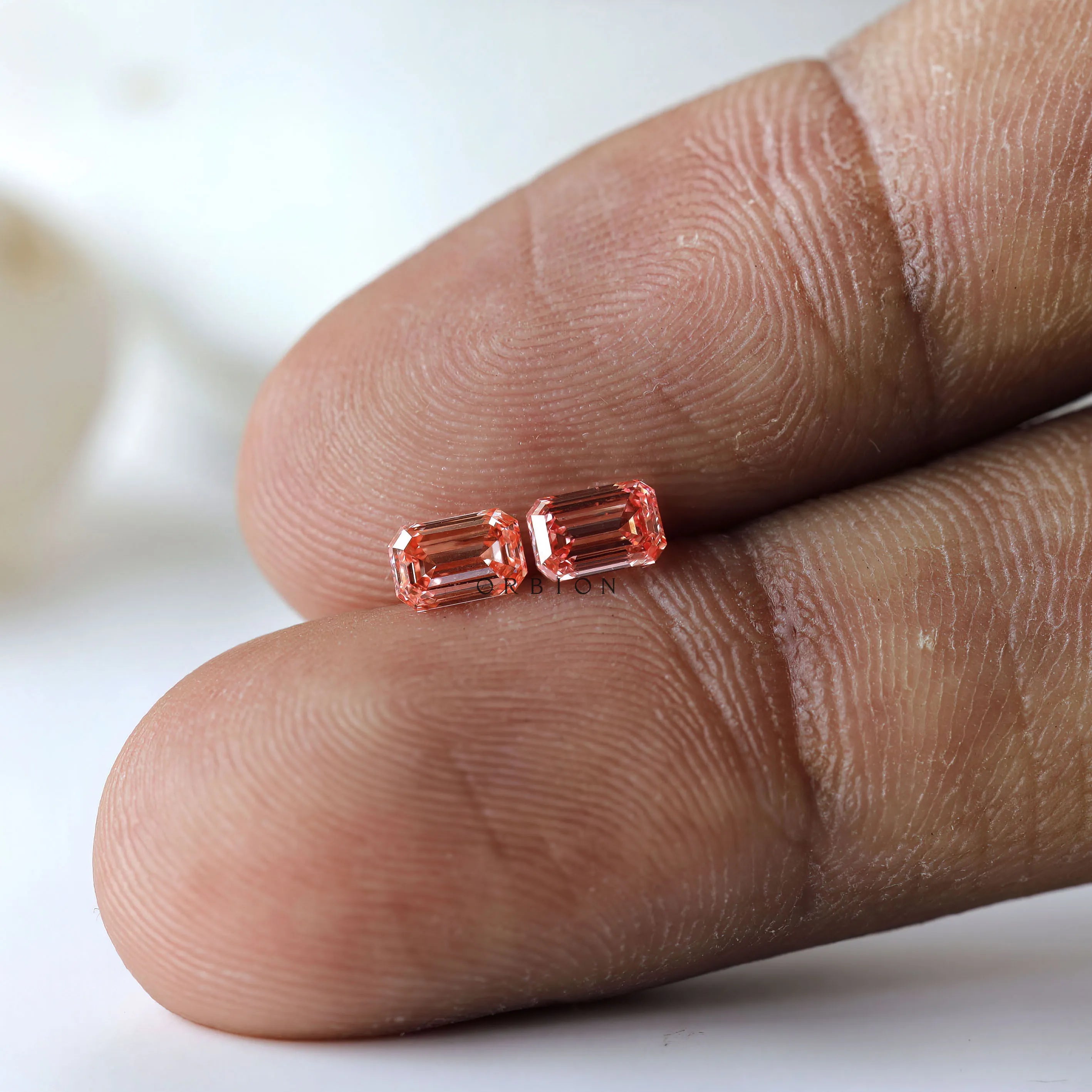 Emerald shape pink lab diamond pair for jewelry design