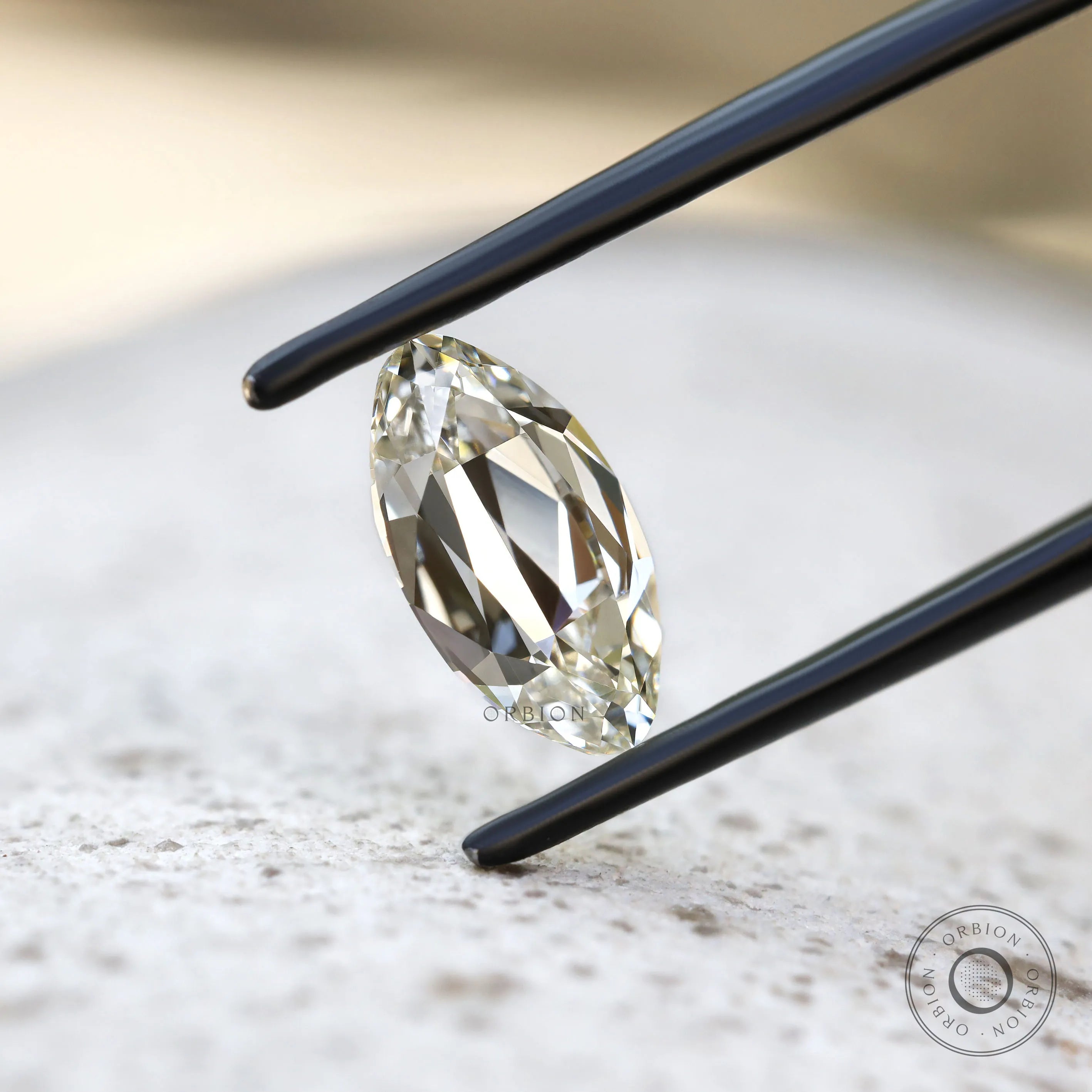 Antique style moval lab diamond 2 ct with soft warm color tone