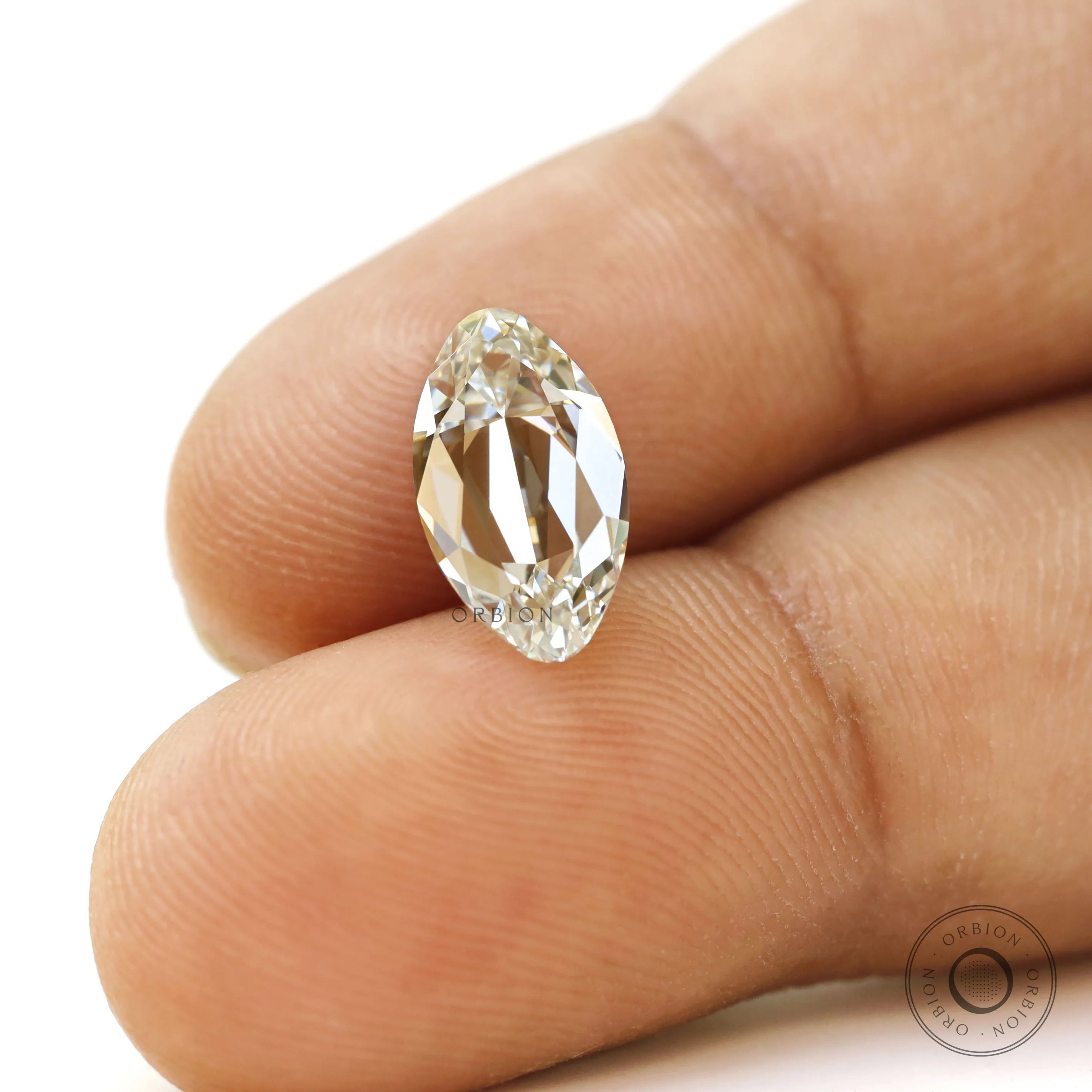 2 ct Moval lab diamond with antique cut and refined sparkle