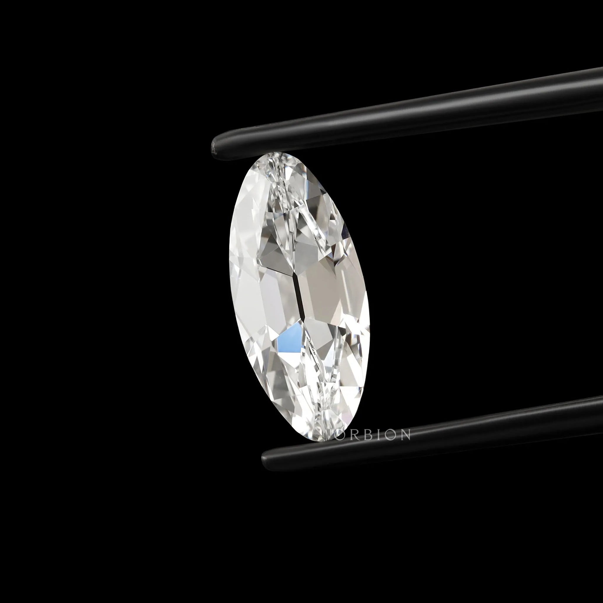Antique moval lab diamond with bar culet and high sparkle finish