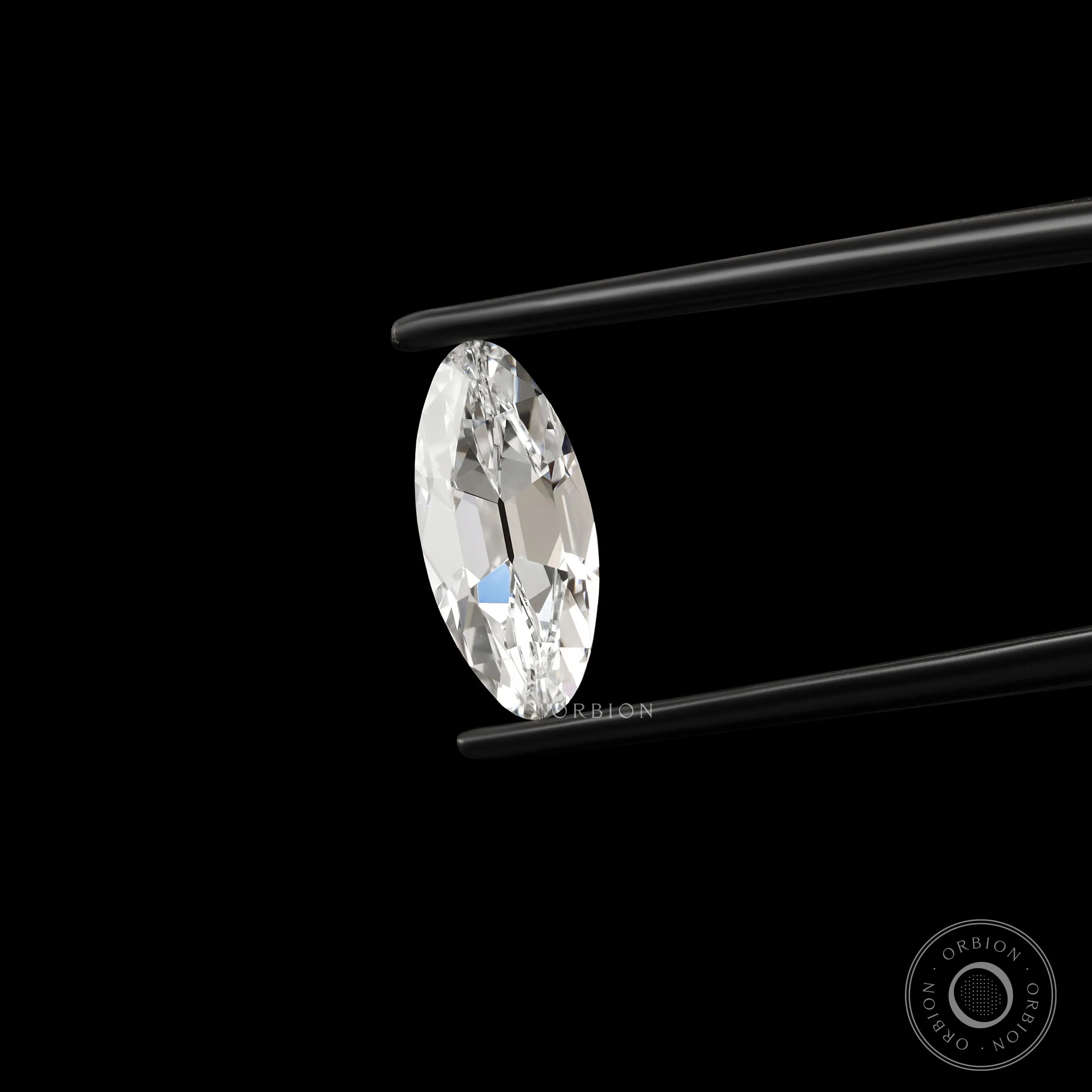 Antique moval lab diamond with bar culet and high sparkle finish
