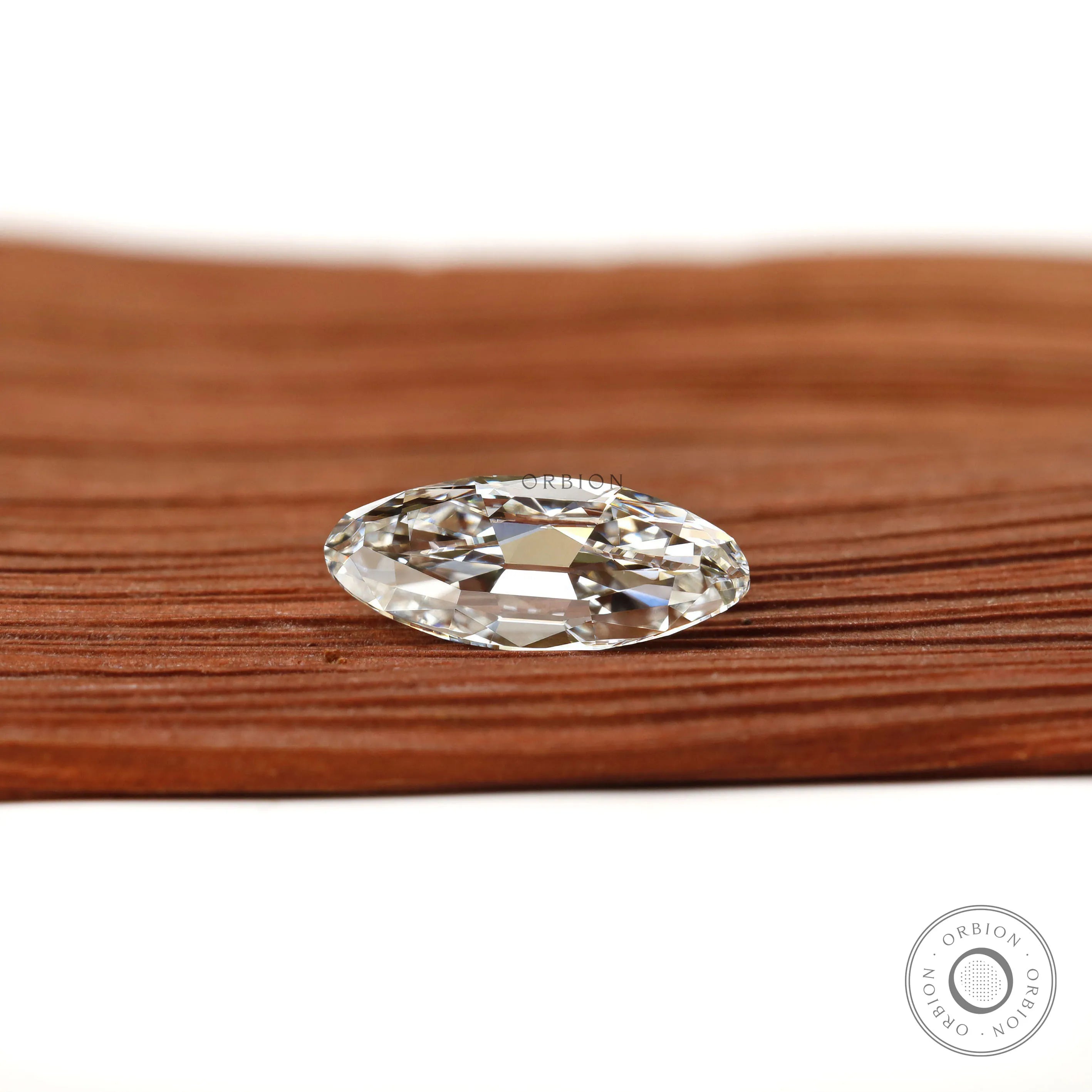 Moval cut lab diamond 2 ct with old mine faceting and bar culet detail