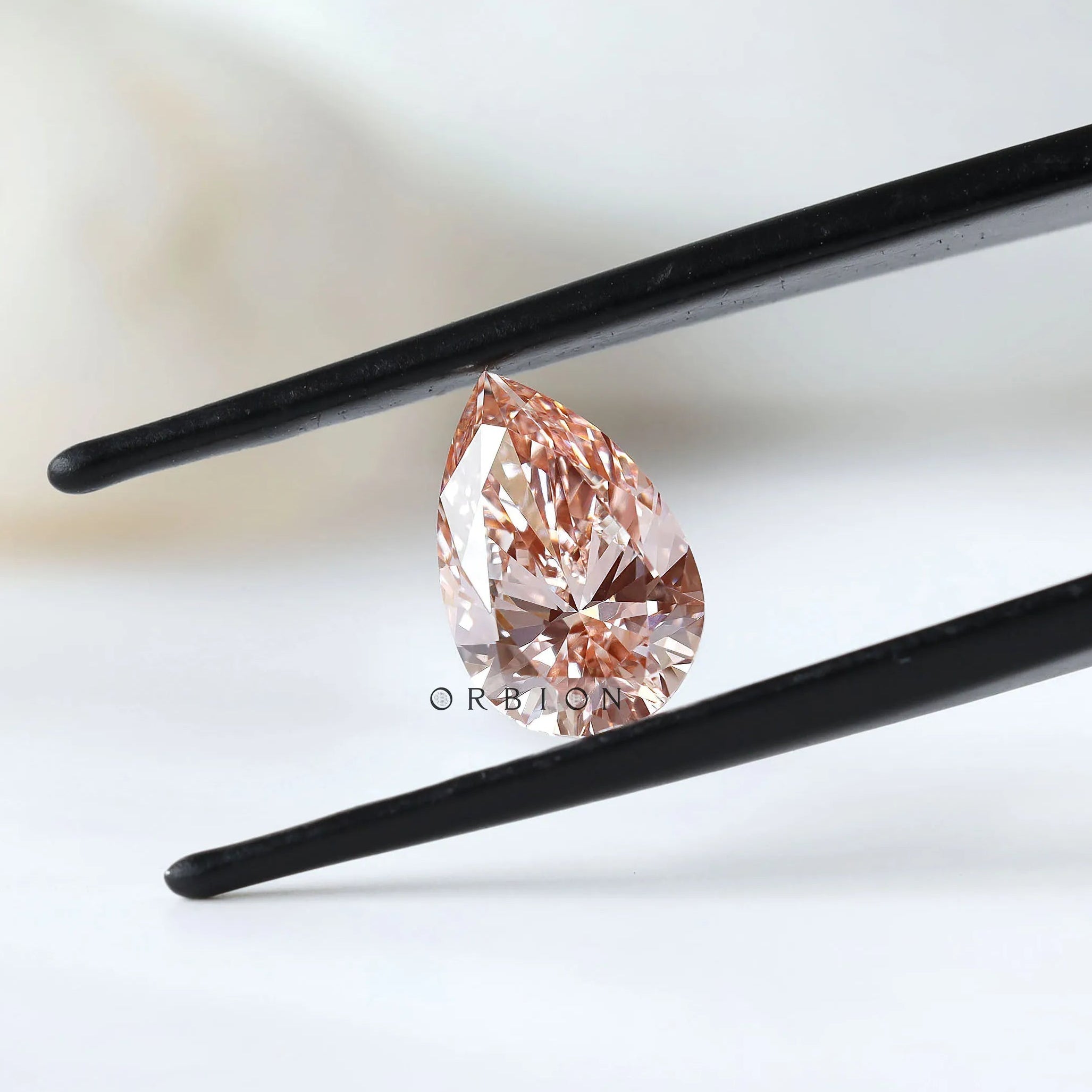 2 ct Pear fancy vivid orangy pink lab grown diamond loose color gemstone