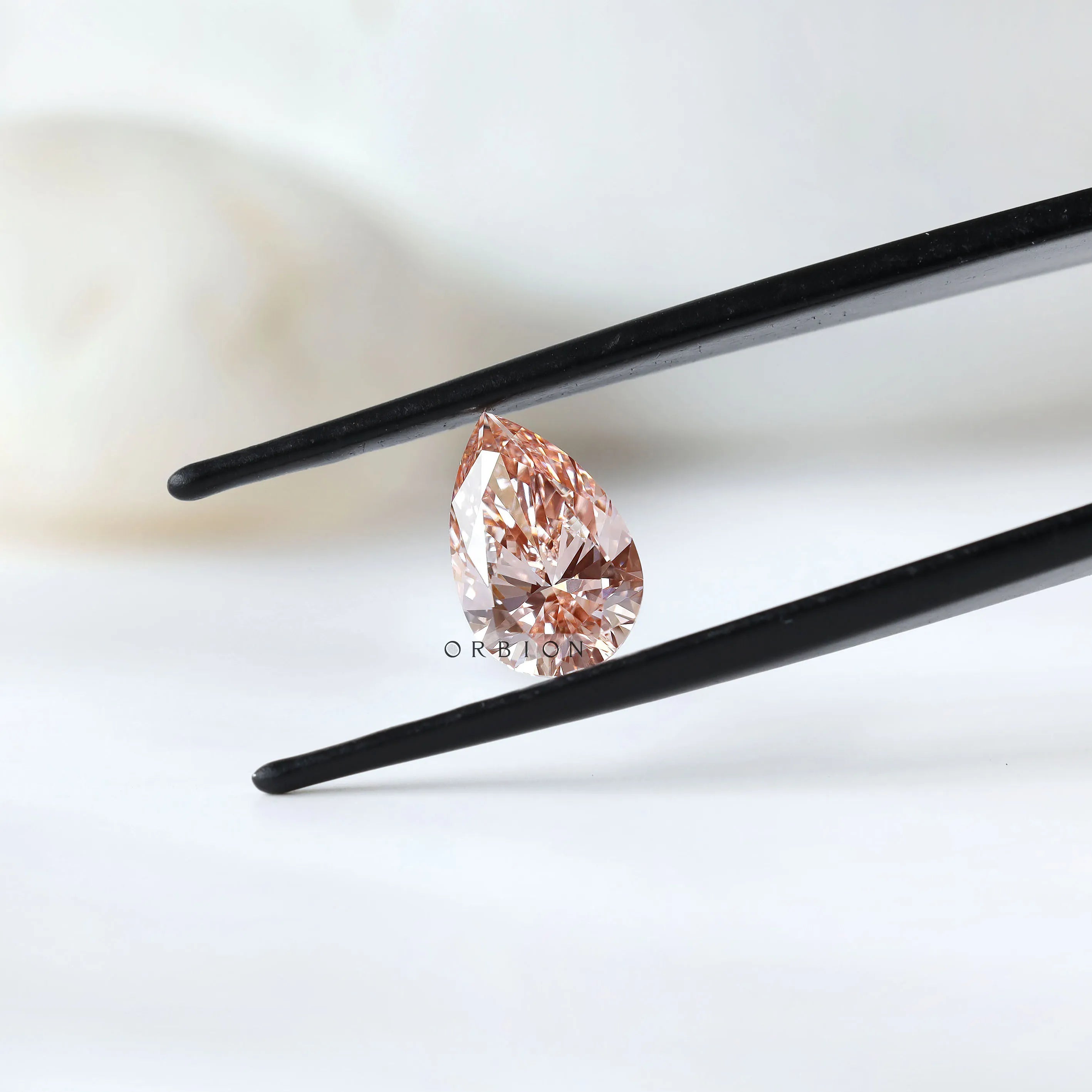 2 ct Pear fancy vivid orangy pink lab grown diamond loose color gemstone