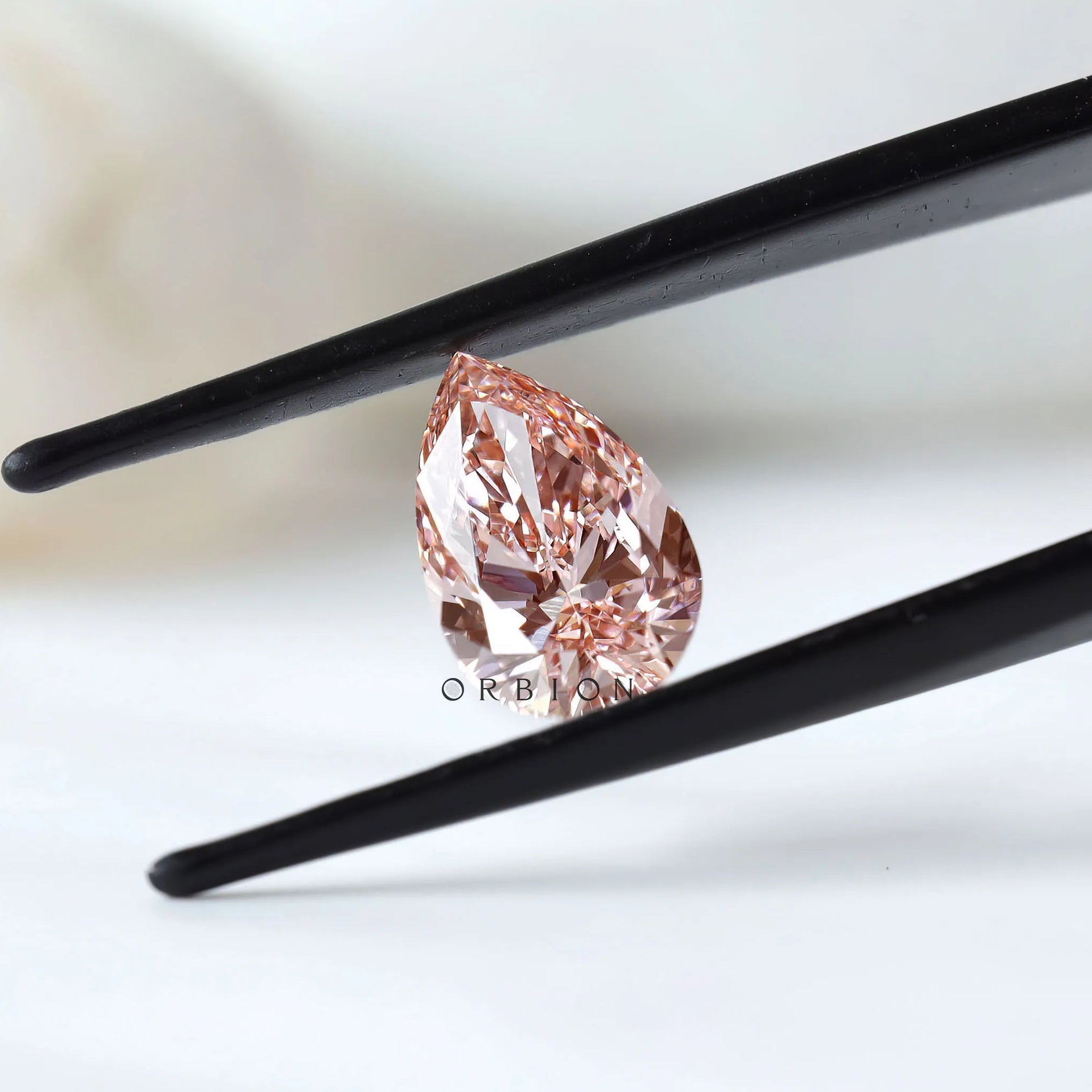 Unique orangy pink pear lab grown diamond 2 ct loose gemstone