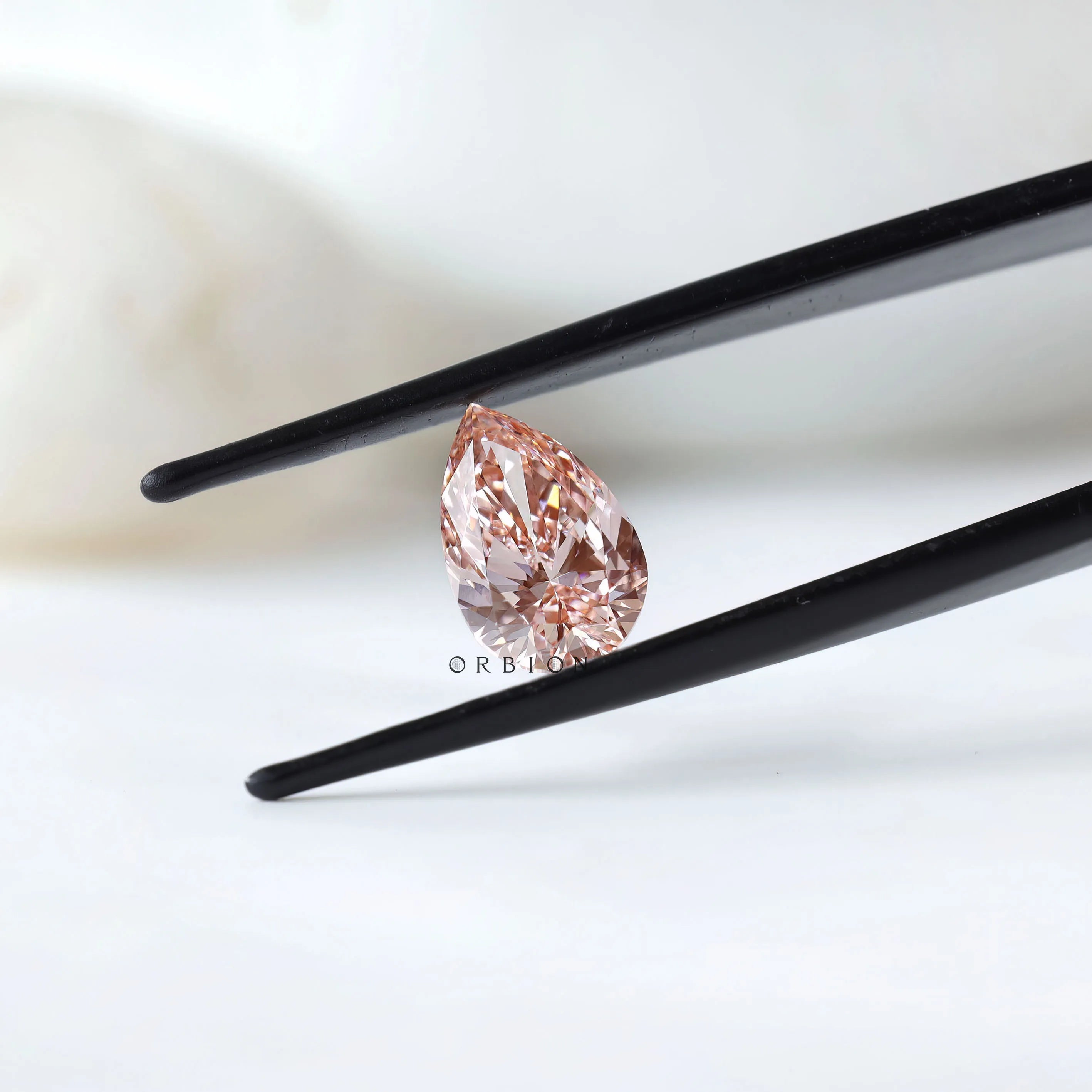2 ct Vivid orangy pink lab diamond pear cut fine gemstone