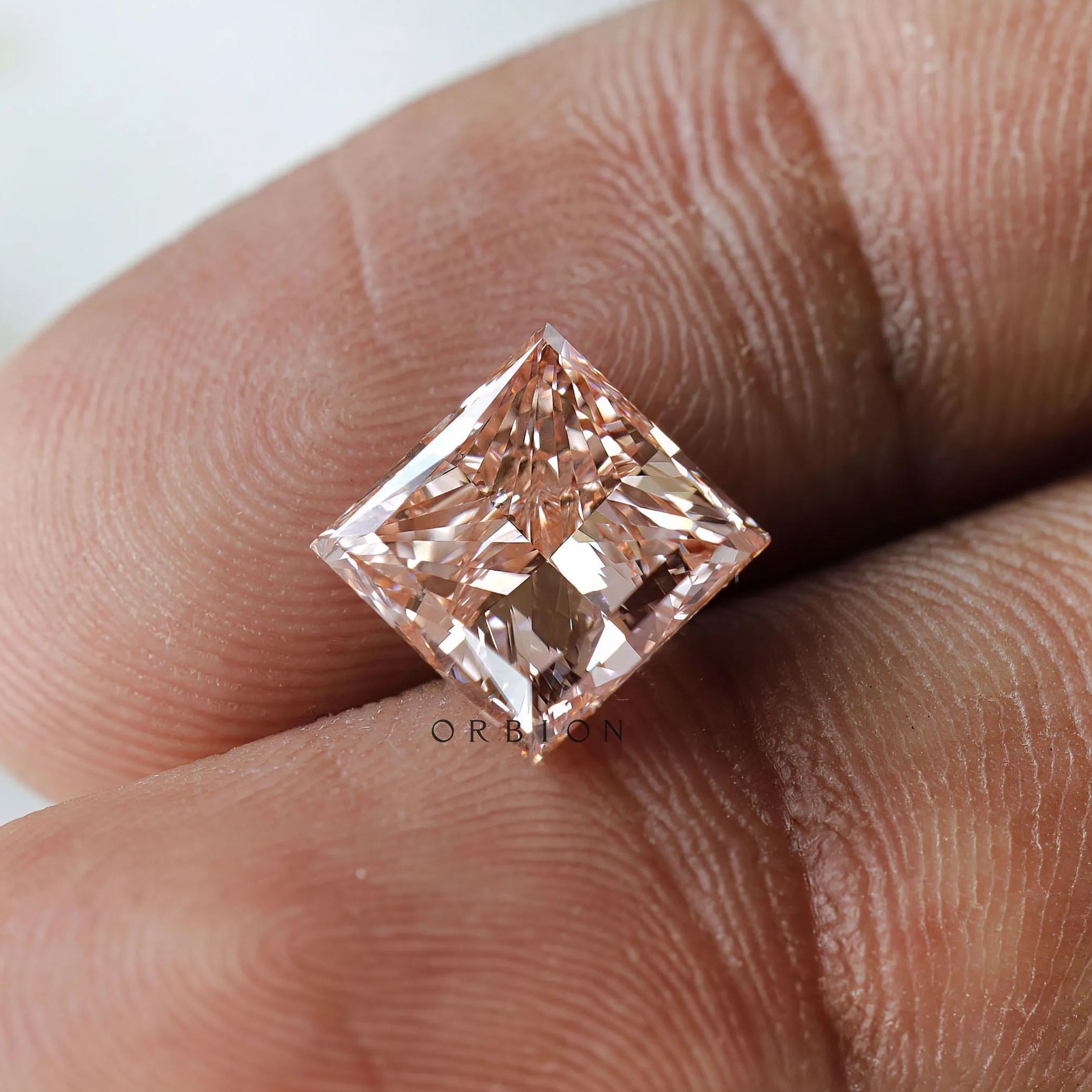 5 ct Princess shape lab diamond with rich pink saturation
