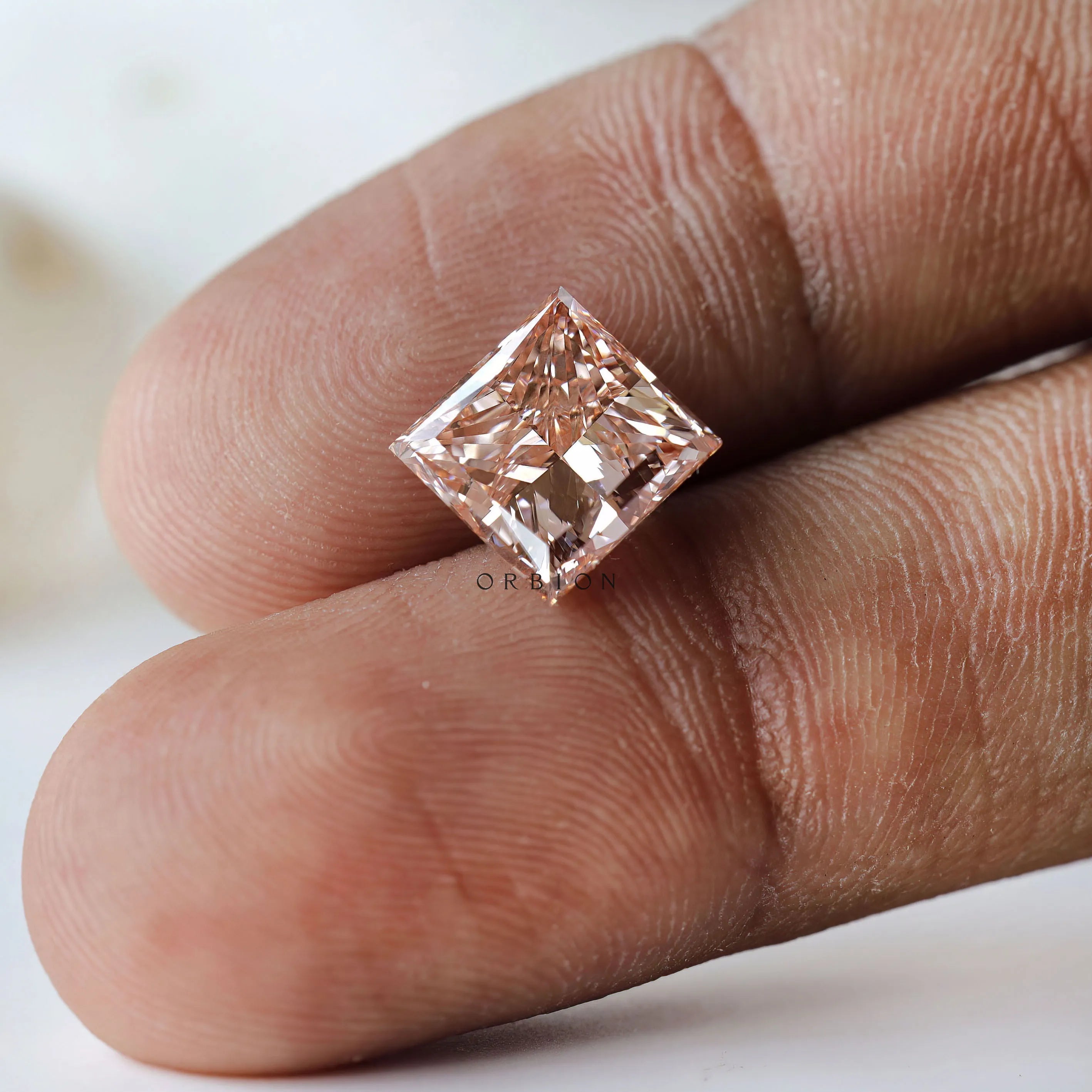 5 ct Princess shape lab diamond with rich pink saturation