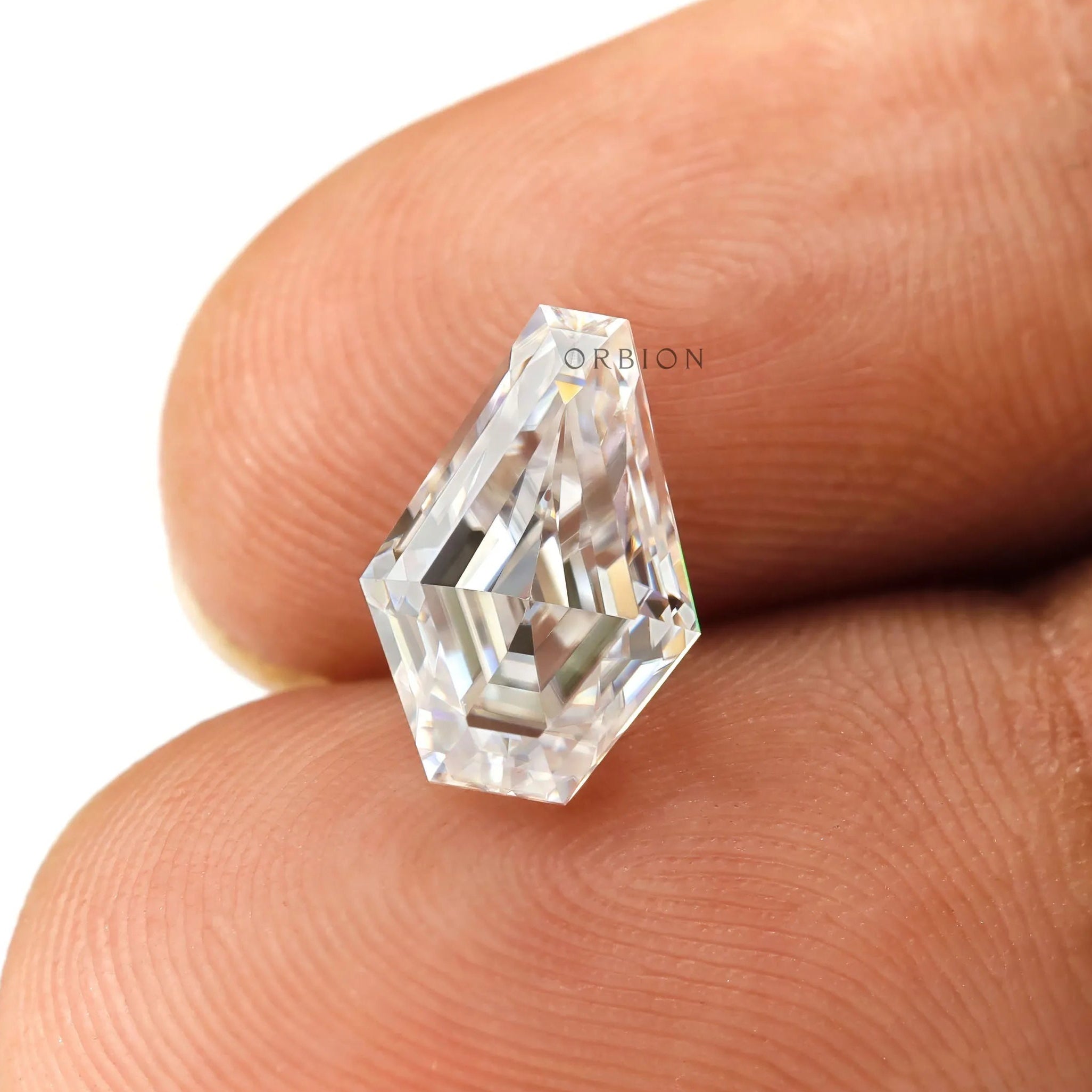 Coffin cut moissanite loose stone with step faceting in colorless tone