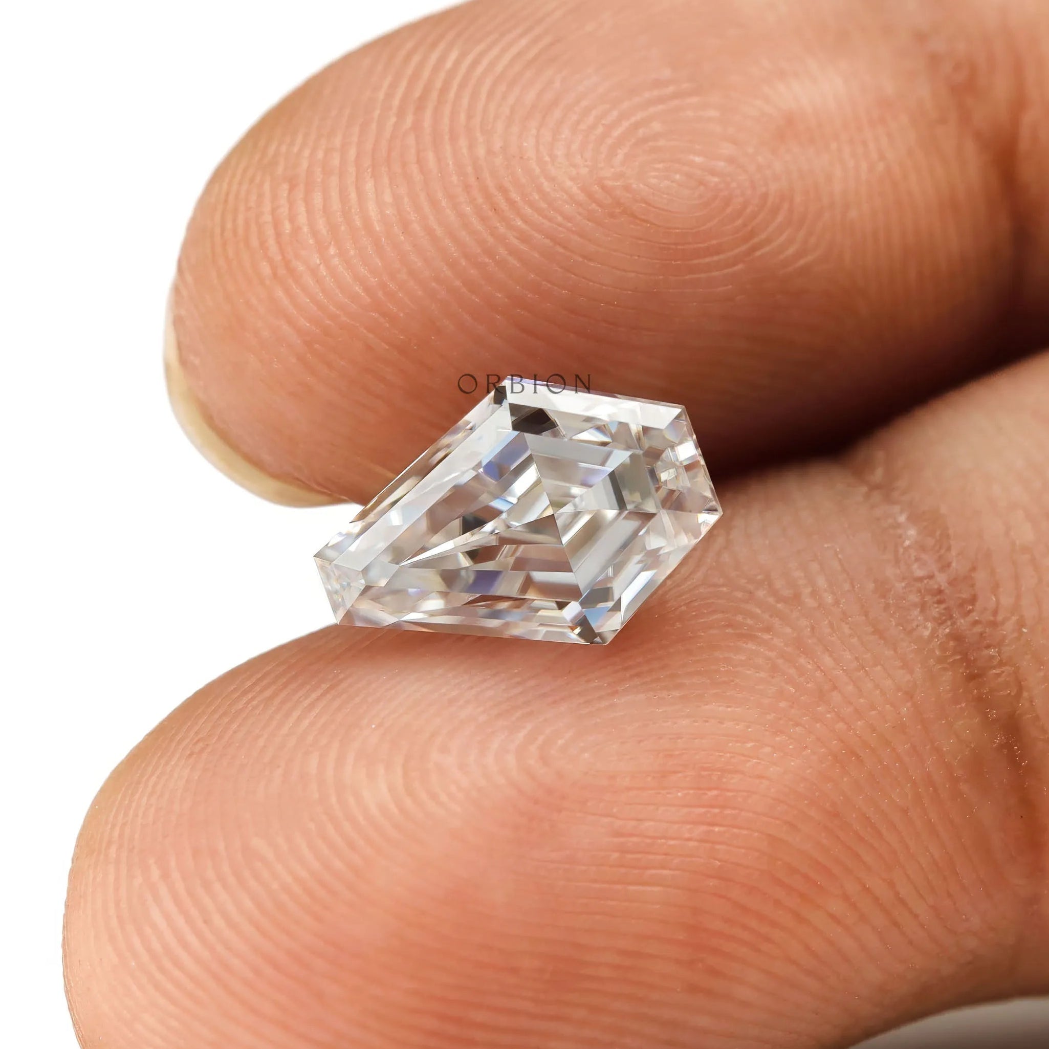 Step cut coffin shaped colorless moissanite