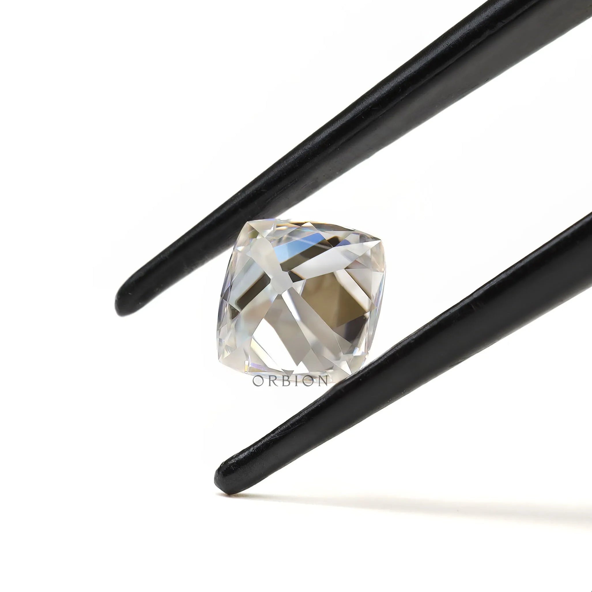 Peruzzi cut cushion moissanite side profile view