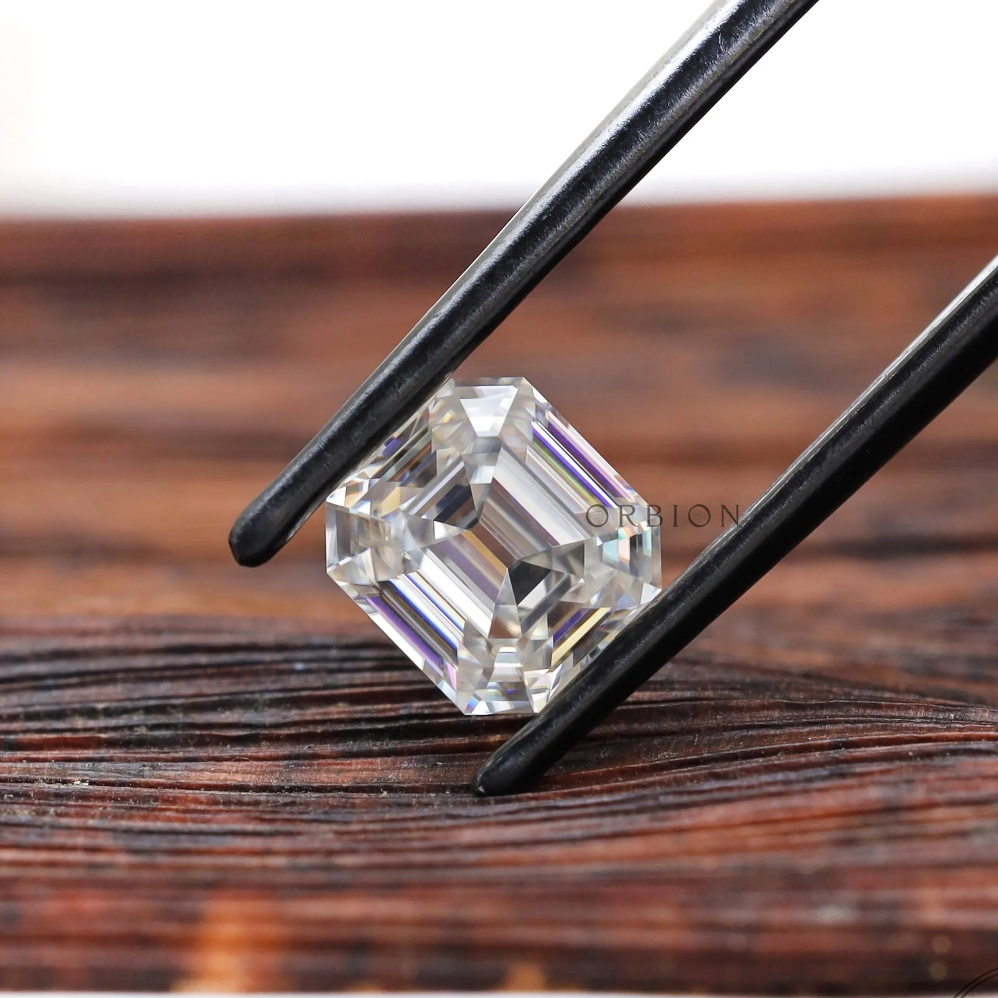 Elongated asscher moissanite loose stone with open culet vintage style