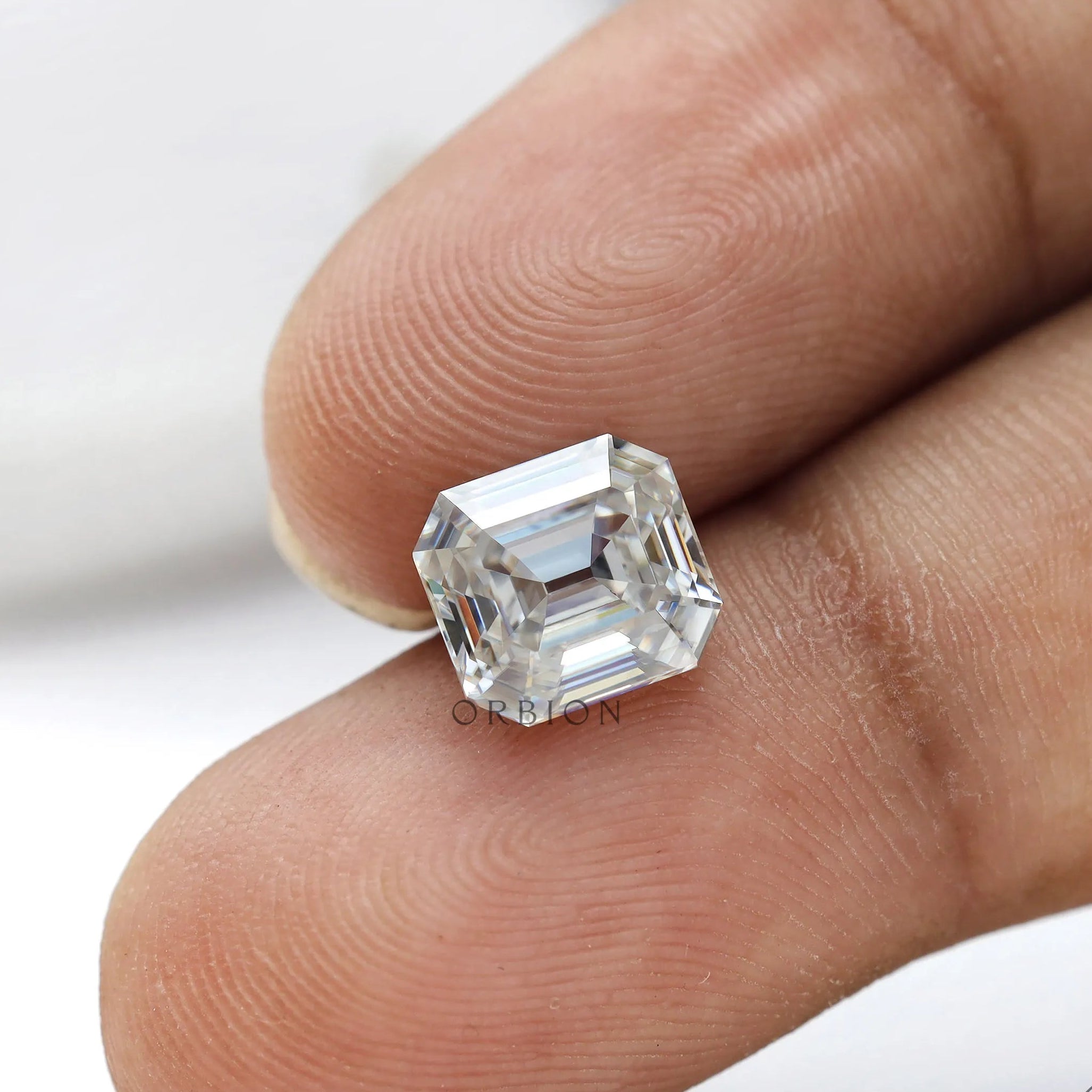 Loose elongated asscher moissanite clear stone with geometric facets