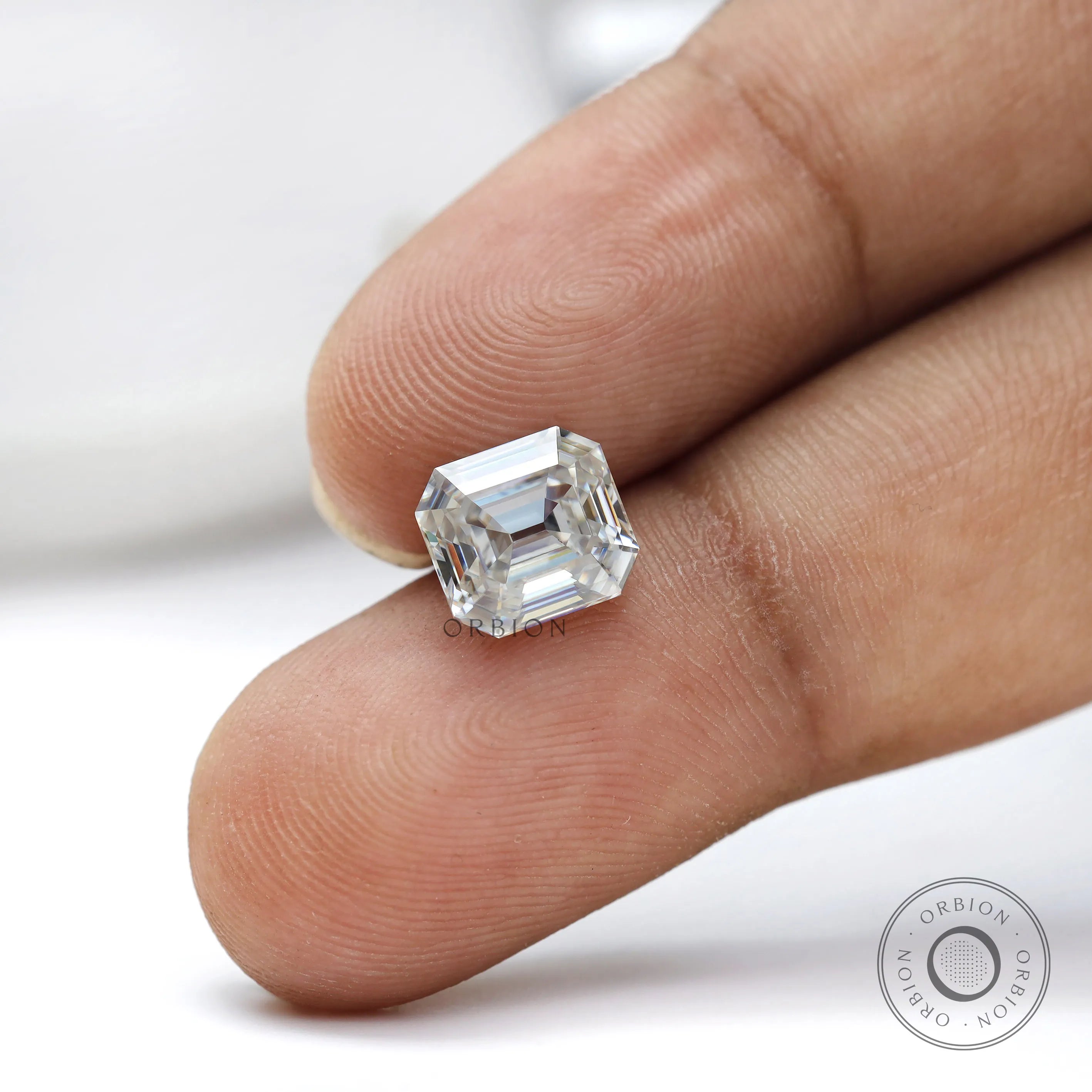 Loose elongated asscher moissanite clear stone with geometric facets