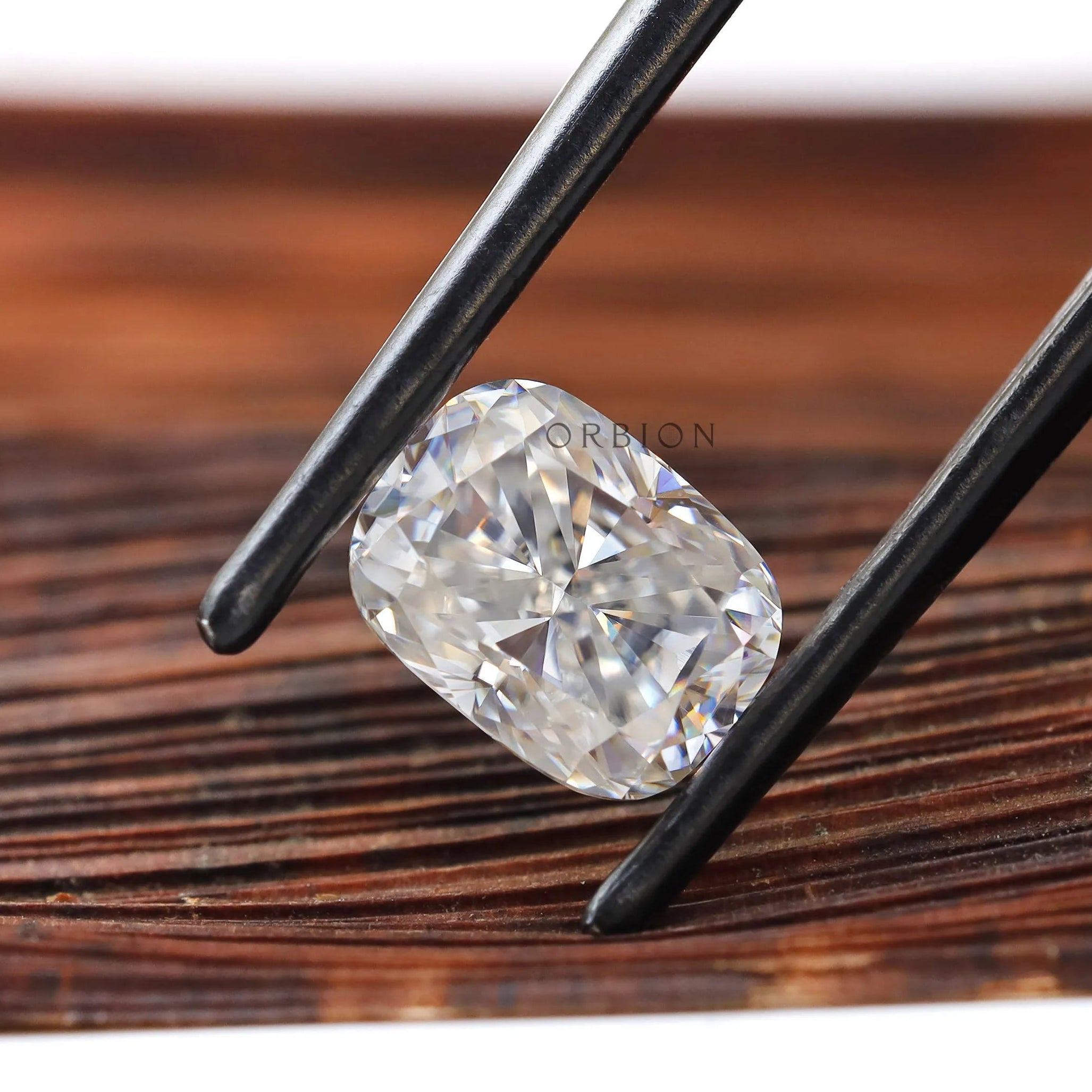 elongated cushion moissanite facet reflection macro shot