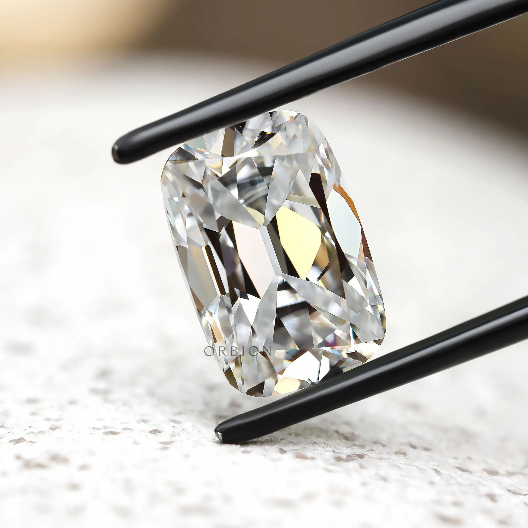 Elongated cushion moissanite 4.30 ct old mine cut stone