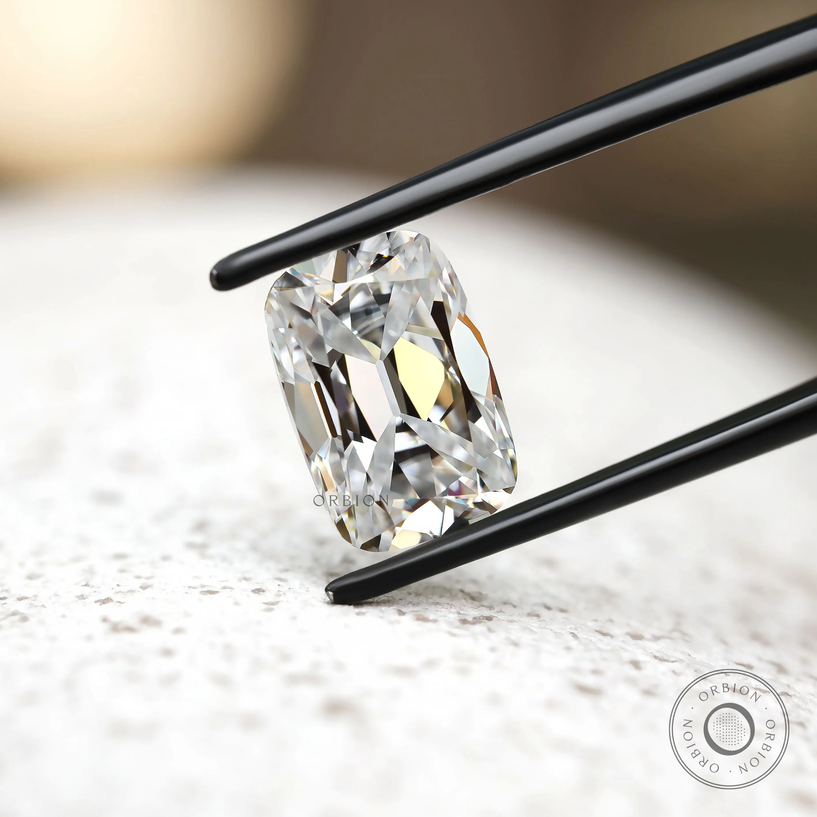 Elongated cushion moissanite 4.30 ct old mine cut stone