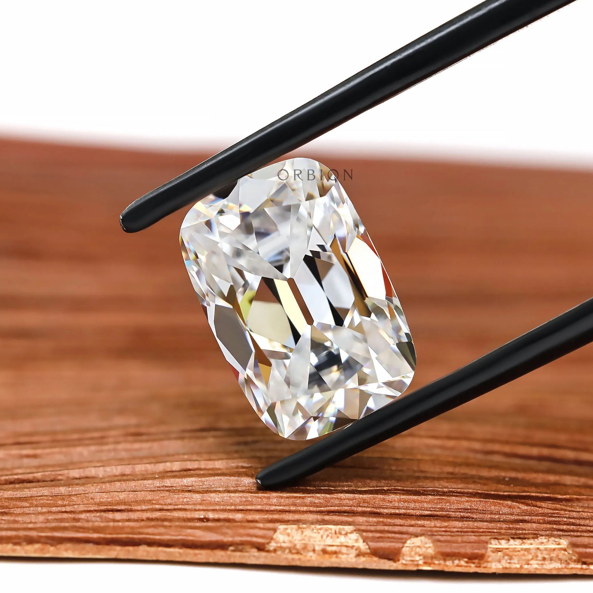 4.30 ct Elongated cushion colorless moissanite antique old mine cut with bar culet