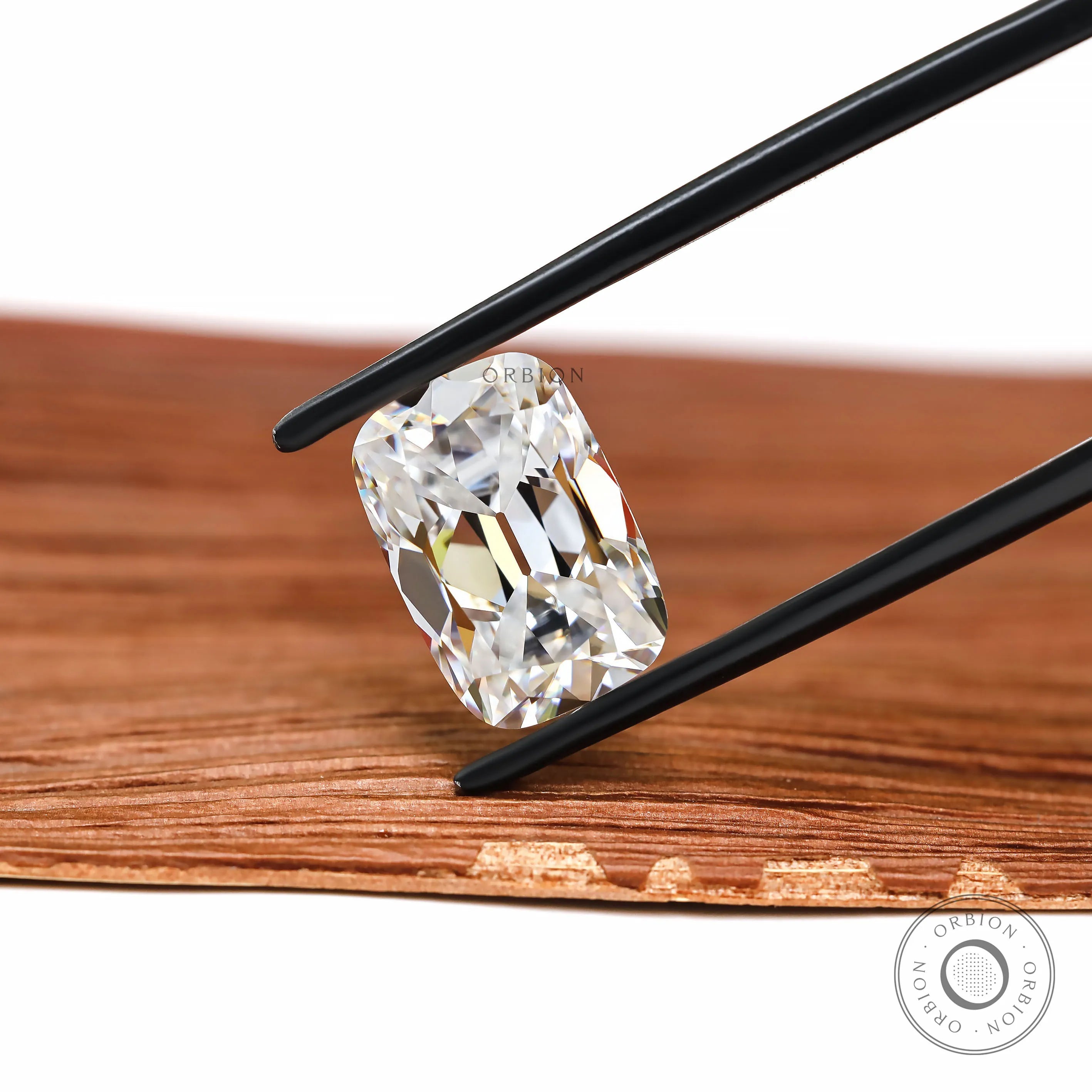 4.30 ct Elongated cushion colorless moissanite antique old mine cut with bar culet