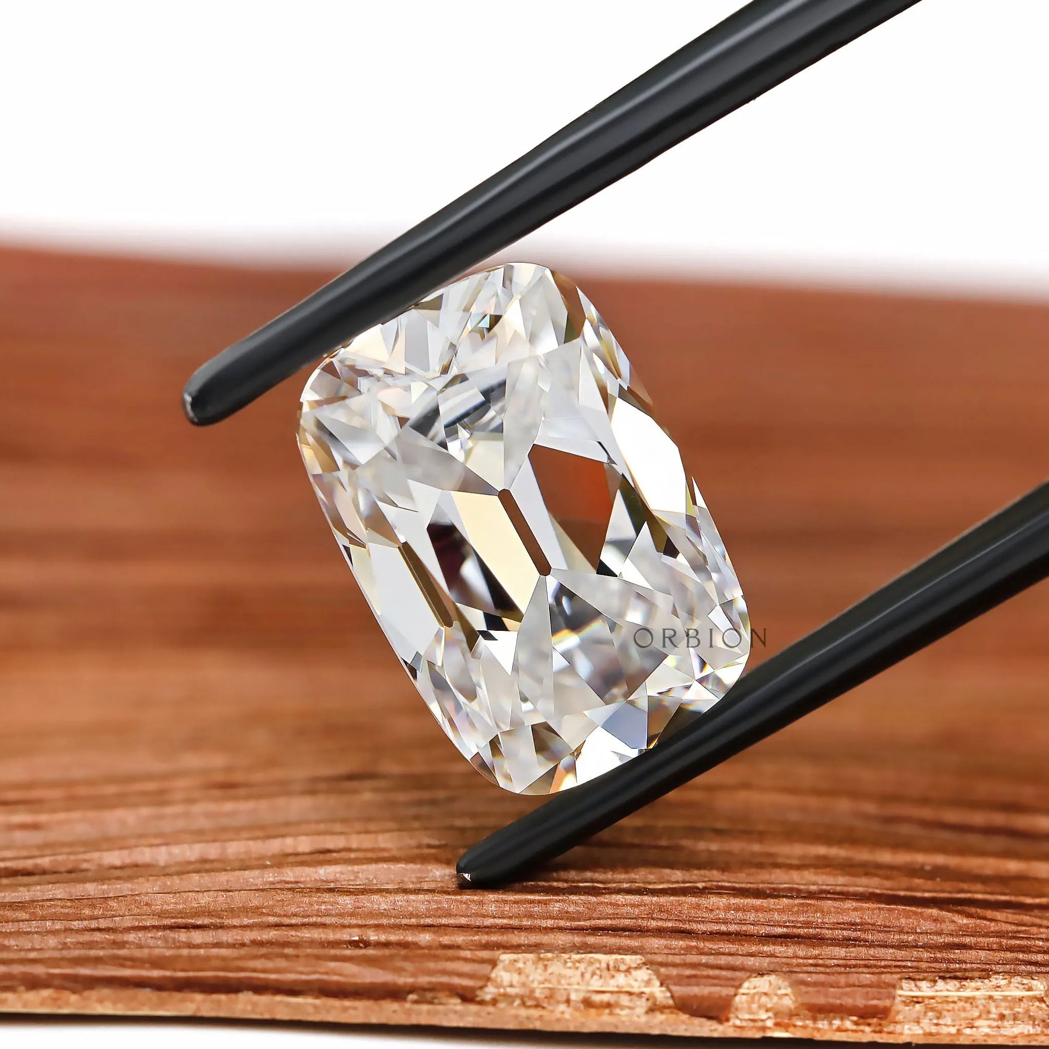 Colorless elongated cushion moissanite 4.30 ct antique omc loose gemstone