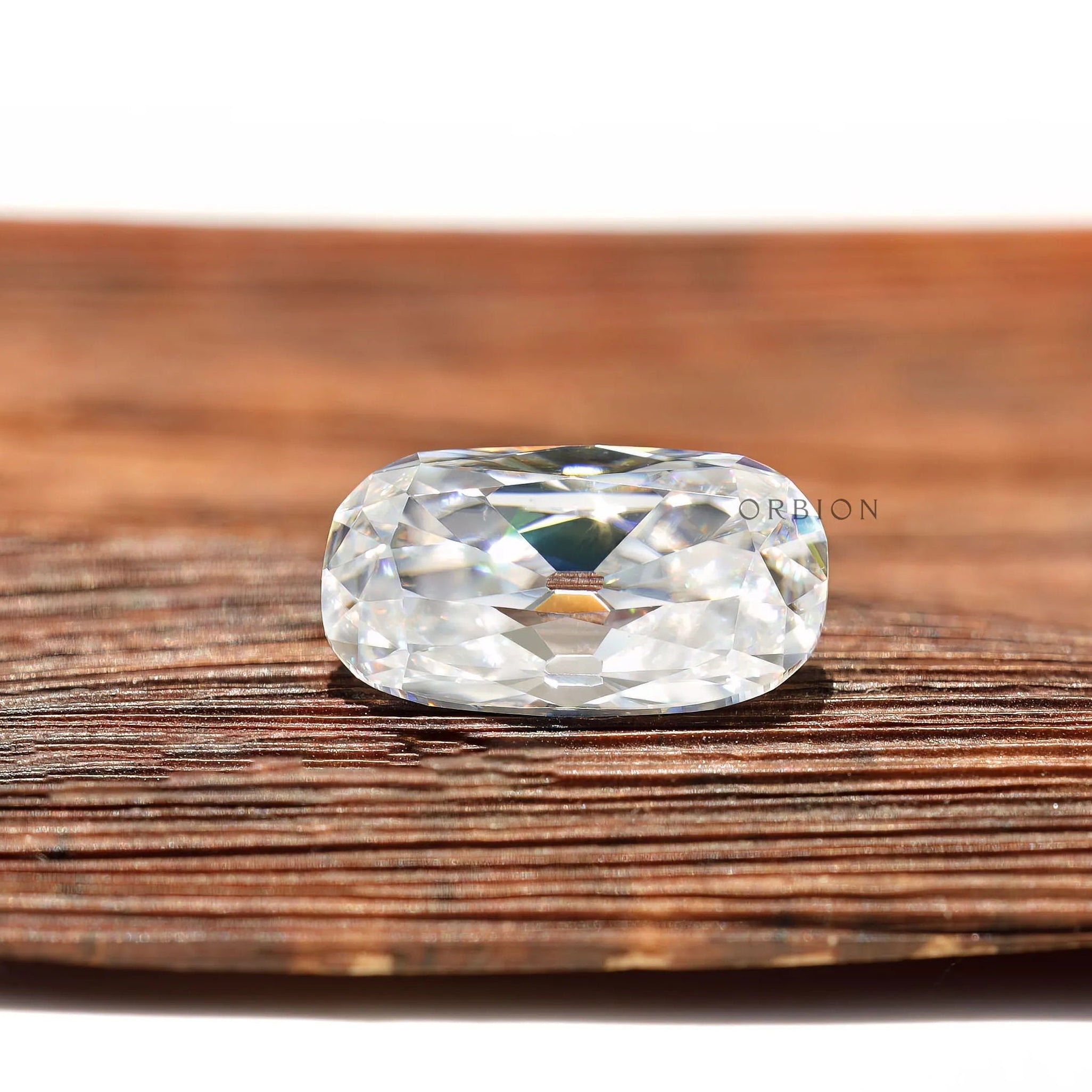 Colorless moissanite elongated cushion 3.80 ct old mine cut gemstone