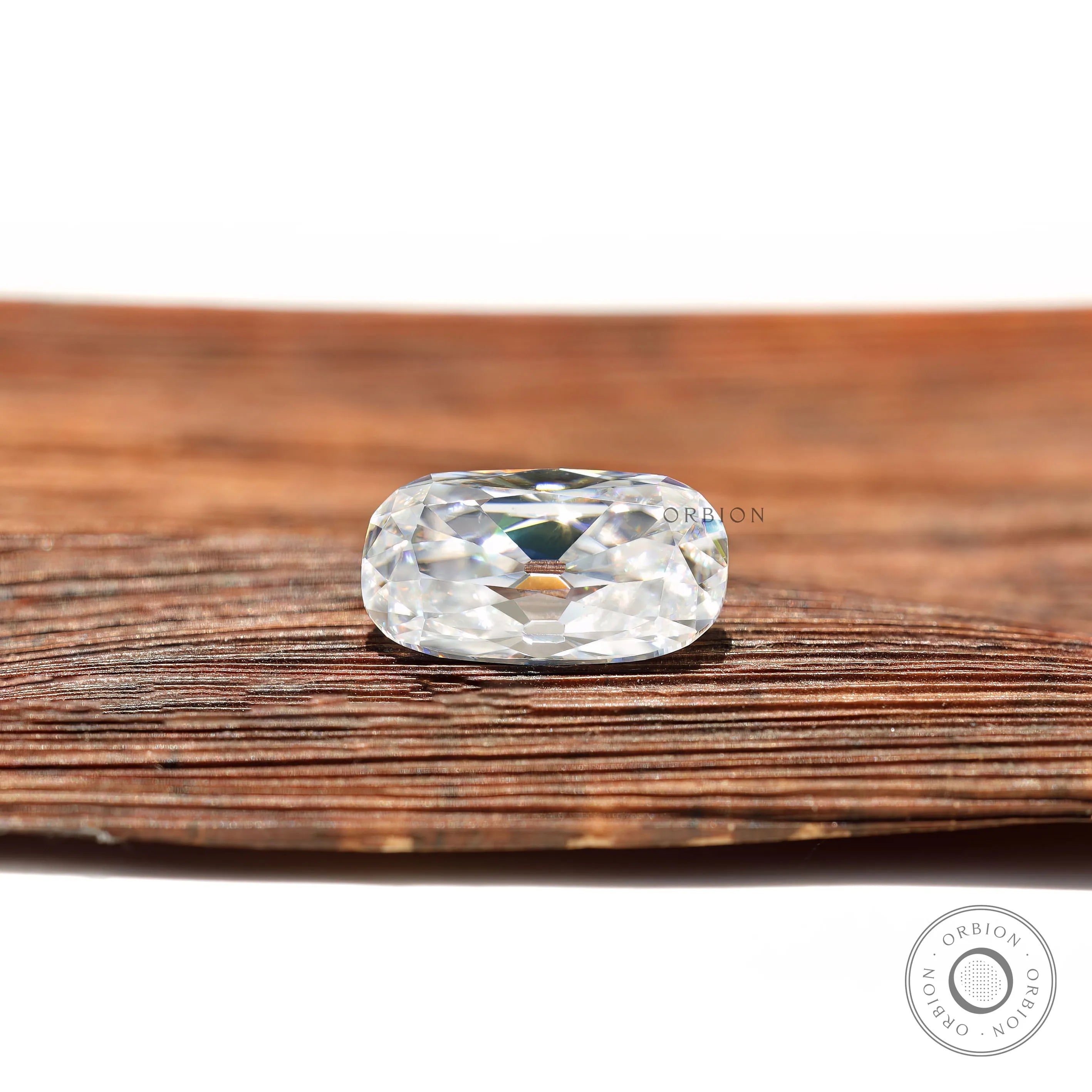 Colorless moissanite elongated cushion 3.80 ct old mine cut gemstone