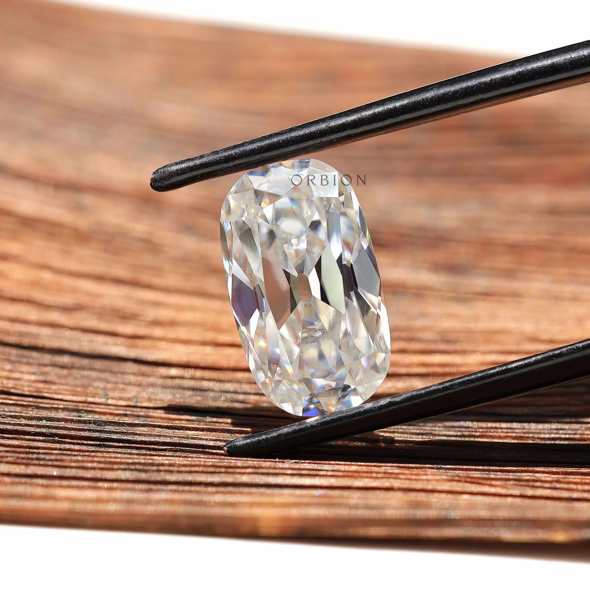 Elongated cushion moissanite 3.80 ct old mine cut colorless loose stone