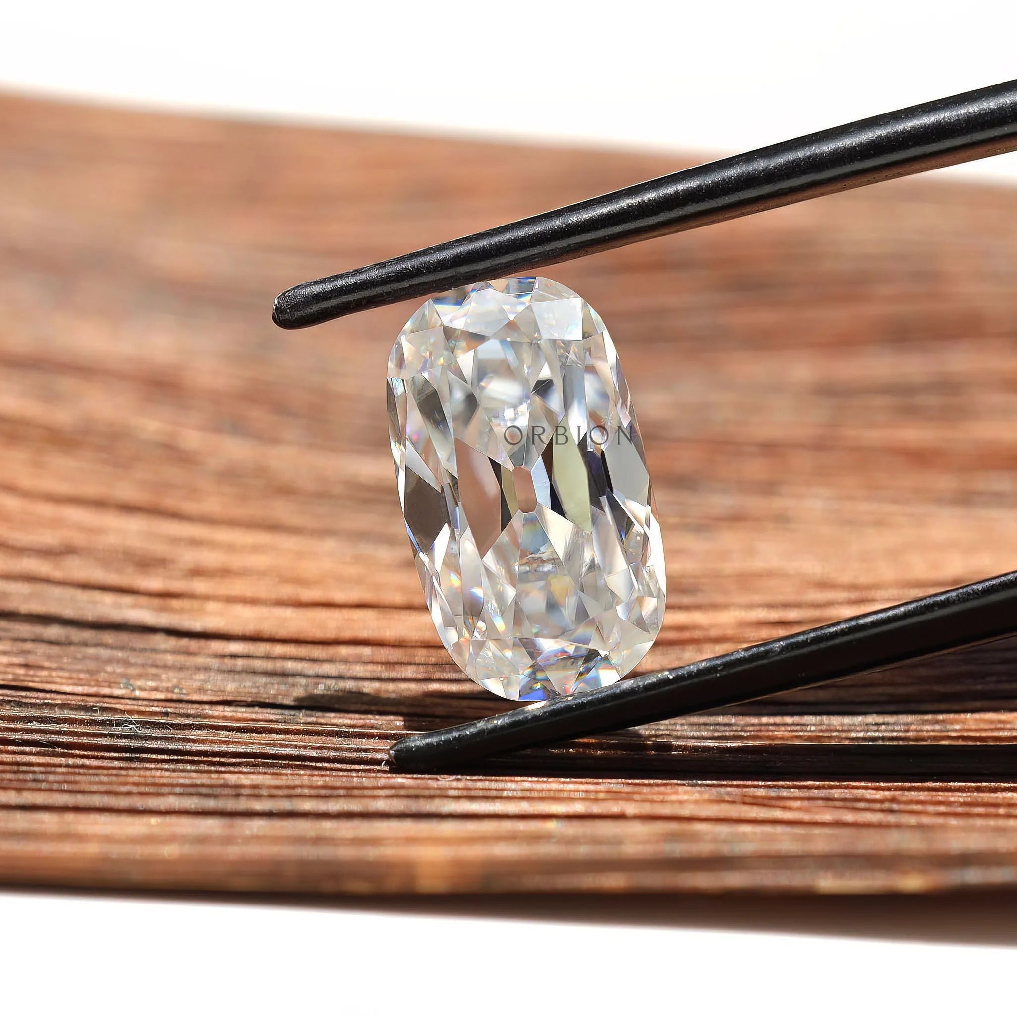 Old mine cut colorless moissanite elongated cushion loose gem