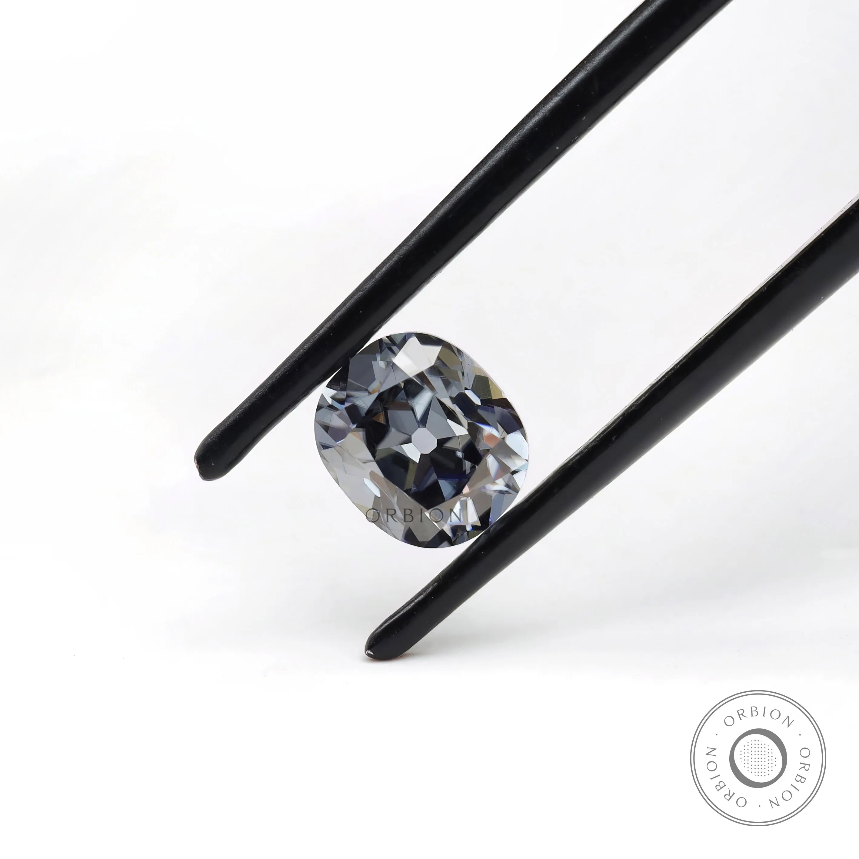 Dark grey elongated cushion moissanite 1.20 ct vintage old mine cut stone