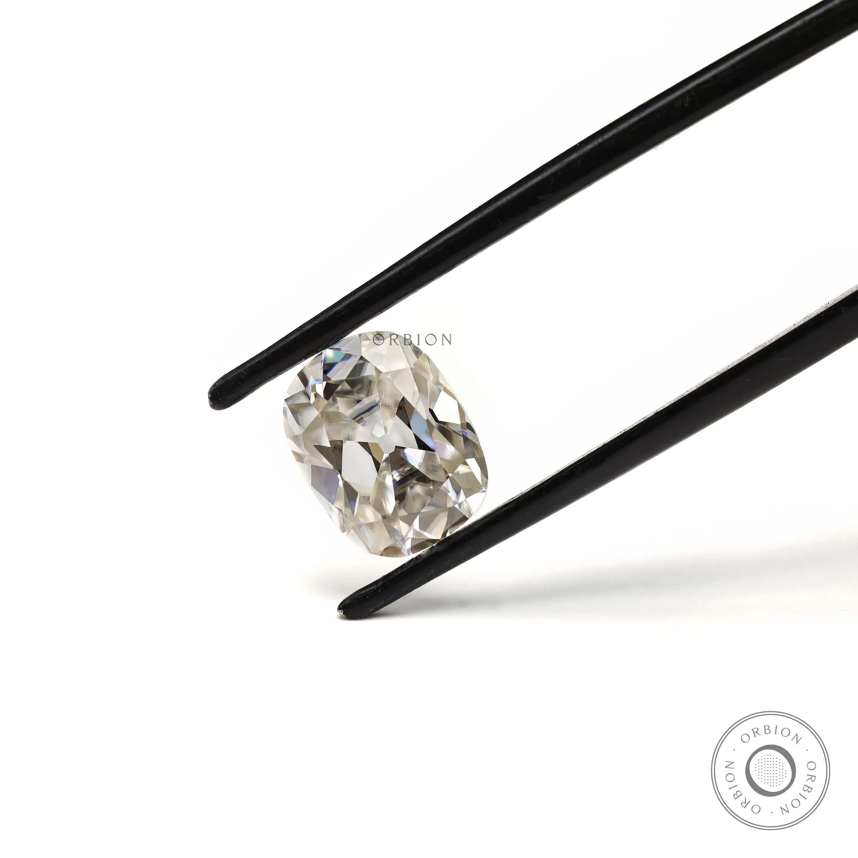 2.6 CT Moissanite elongated cushion cut in off white, old mine style gemstone