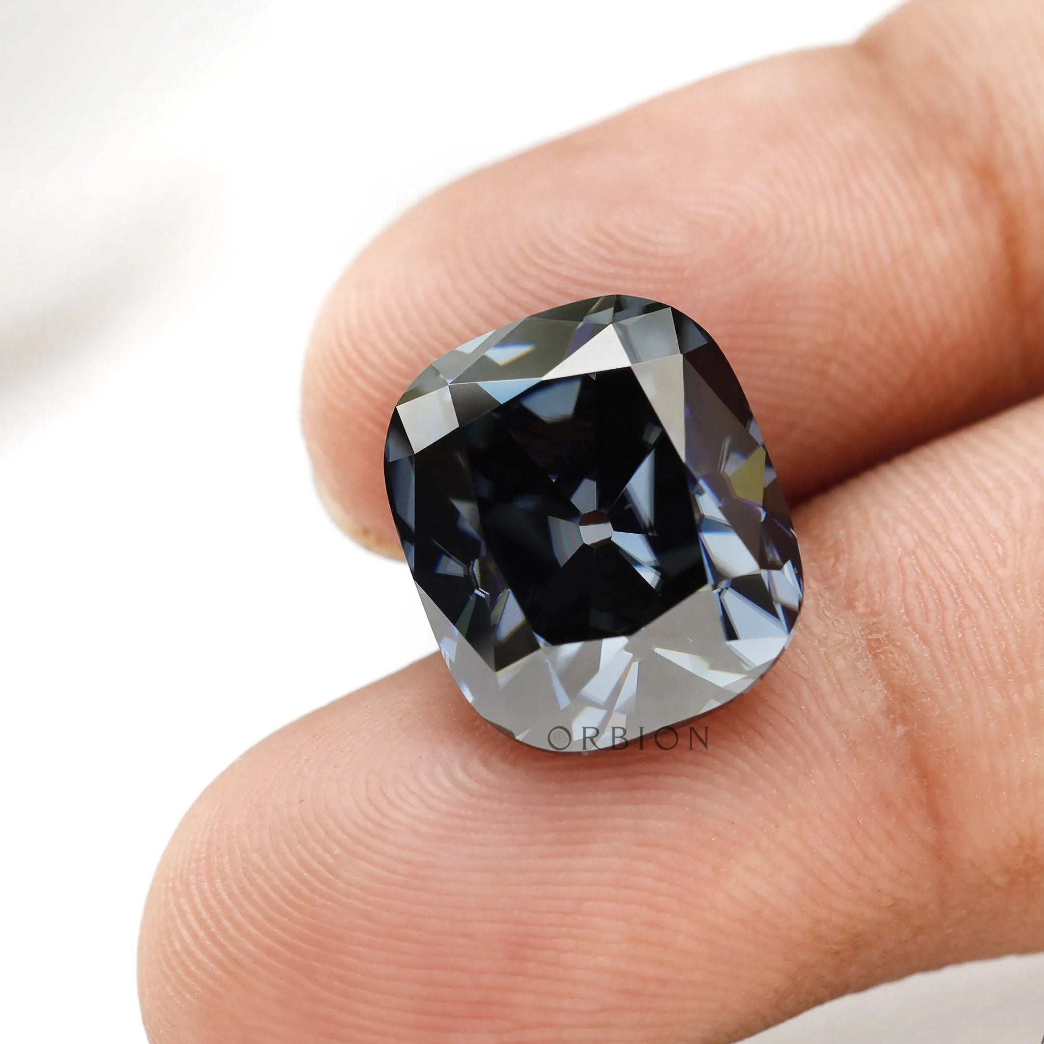 Unique dark grey moissanite gemstone elongated cushion old mine cut