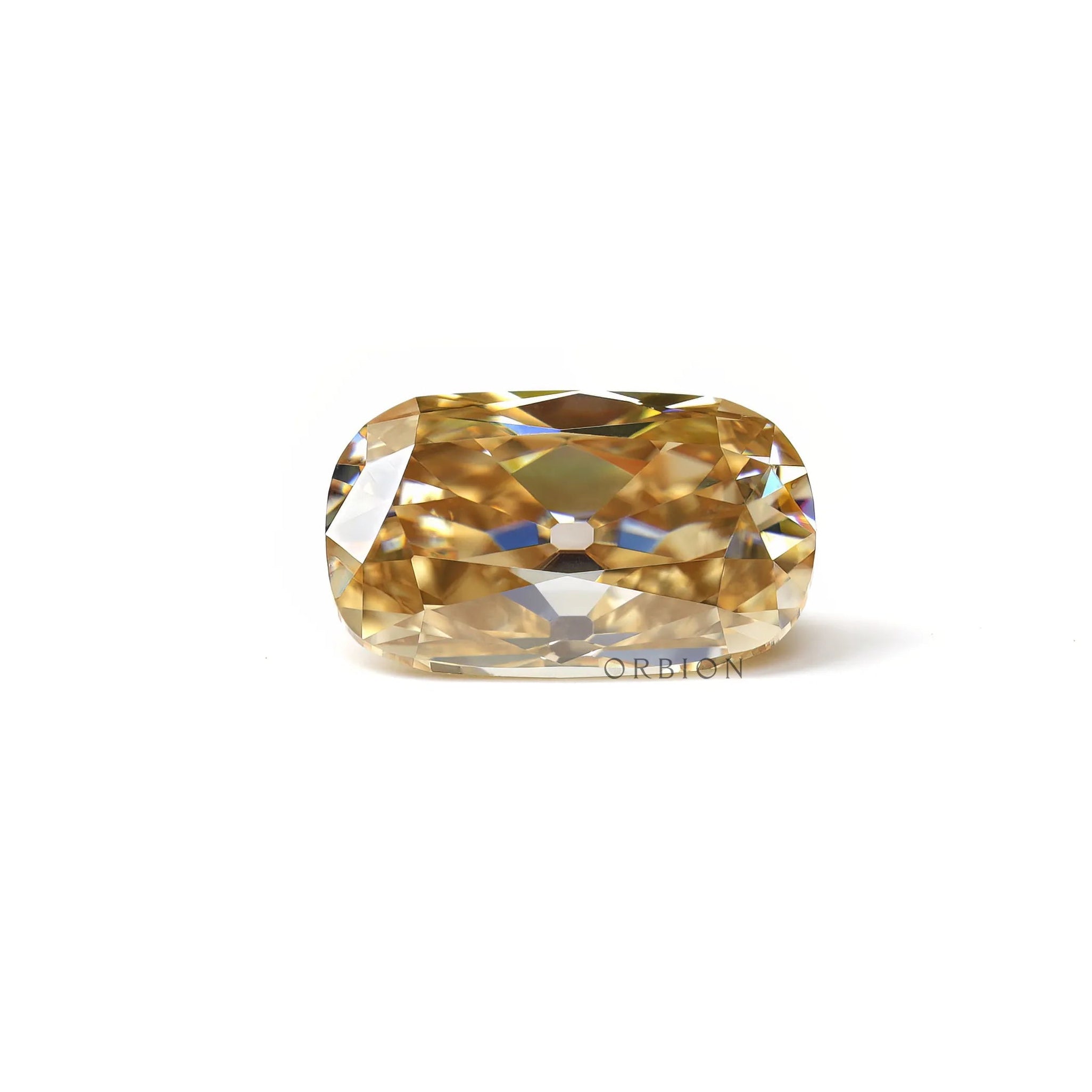 Old Mine Cut elongated cushion moissanite warm tone