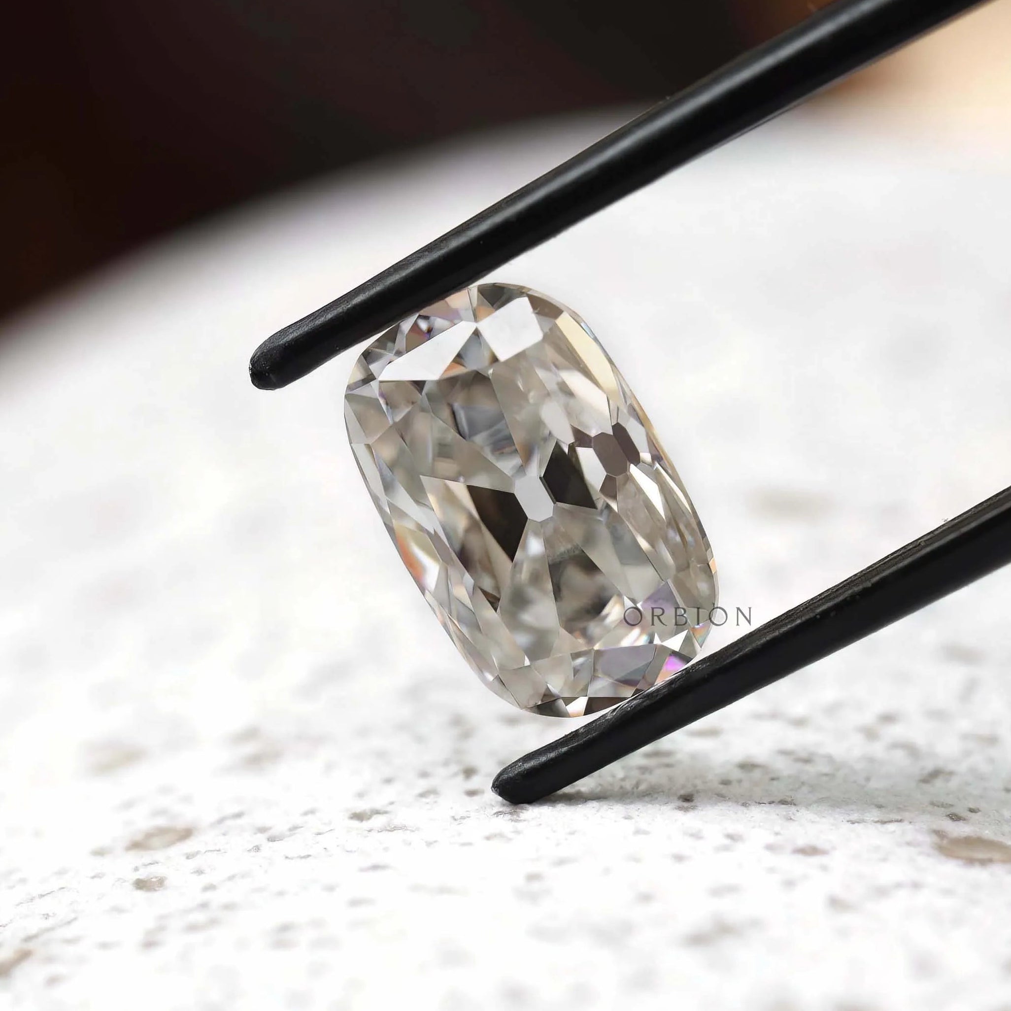 Off white elongated cushion moissanite 4 ct antique old mine cut stone
