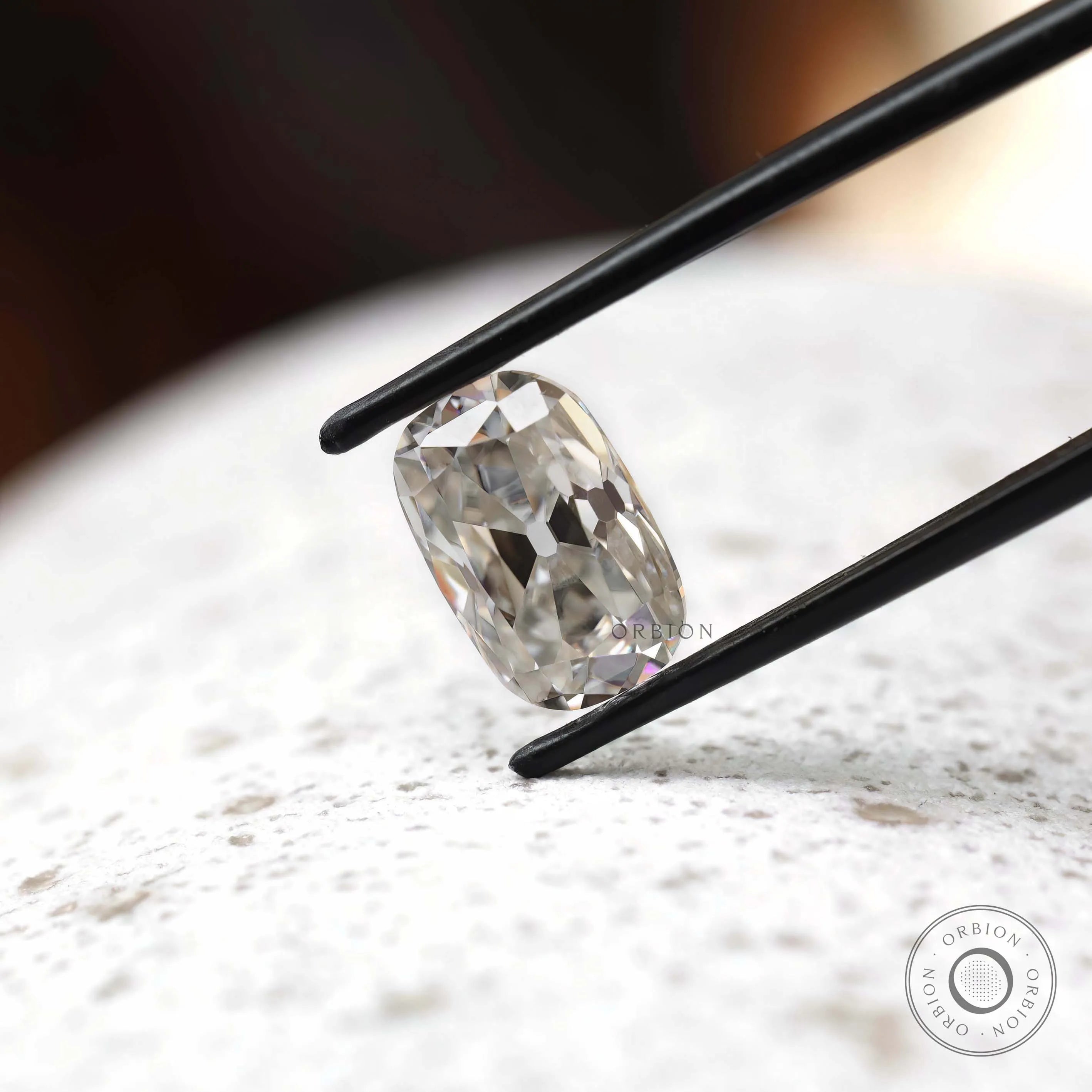 Off white elongated cushion moissanite 4 ct antique old mine cut stone