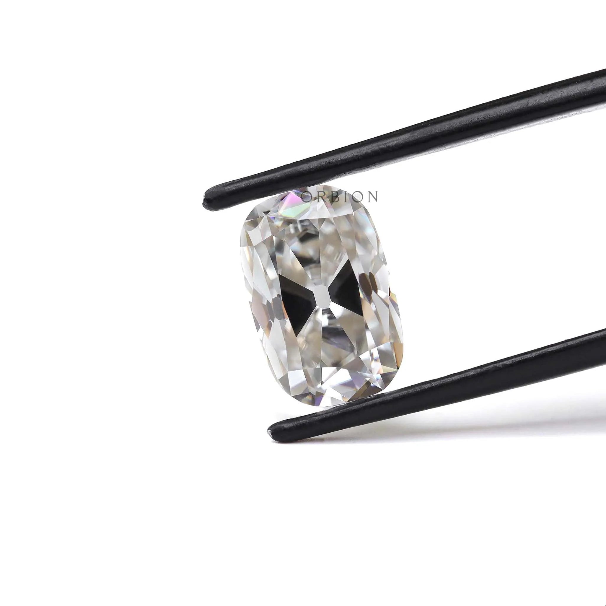 Vintage style elongated cushion moissanite 4 ct in off white color