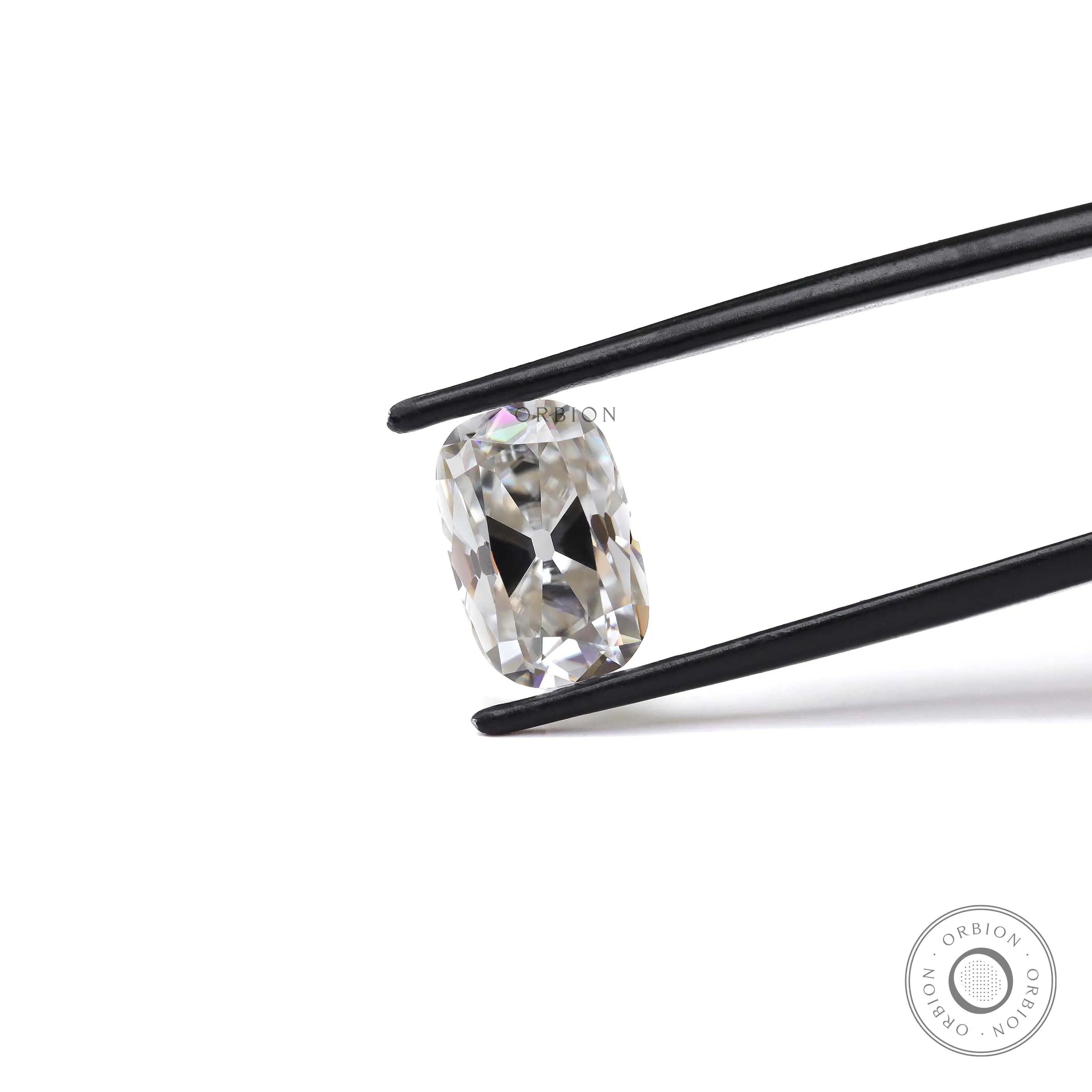 Vintage style elongated cushion moissanite 4 ct in off white color