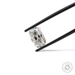 4 ct Elongated cushion moissanite with warm off white hue old mine cut