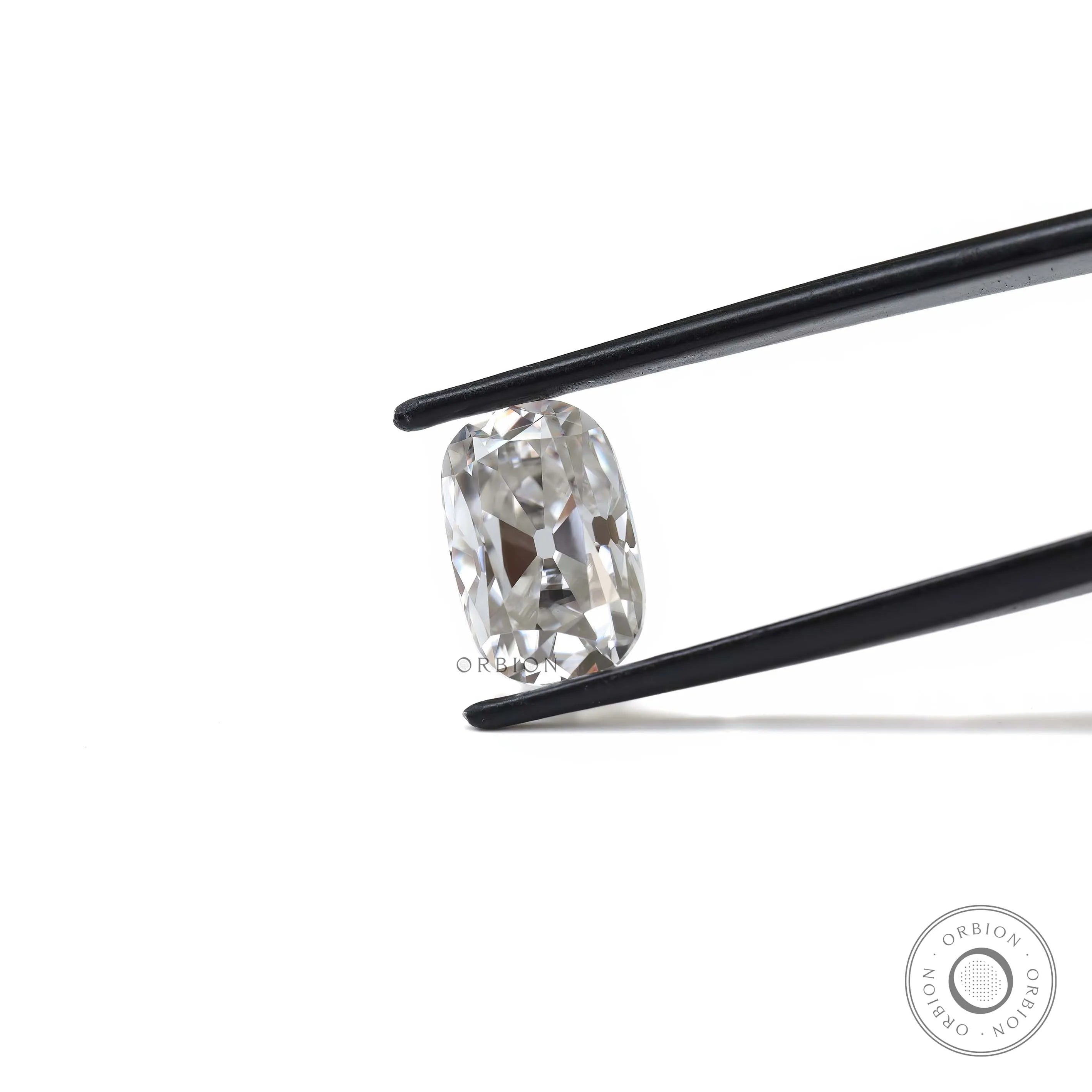 4 ct Elongated cushion moissanite with subtle off white brilliance