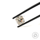 1.70 ct Moissanite elongated cushion with soft off white tone vintage cut