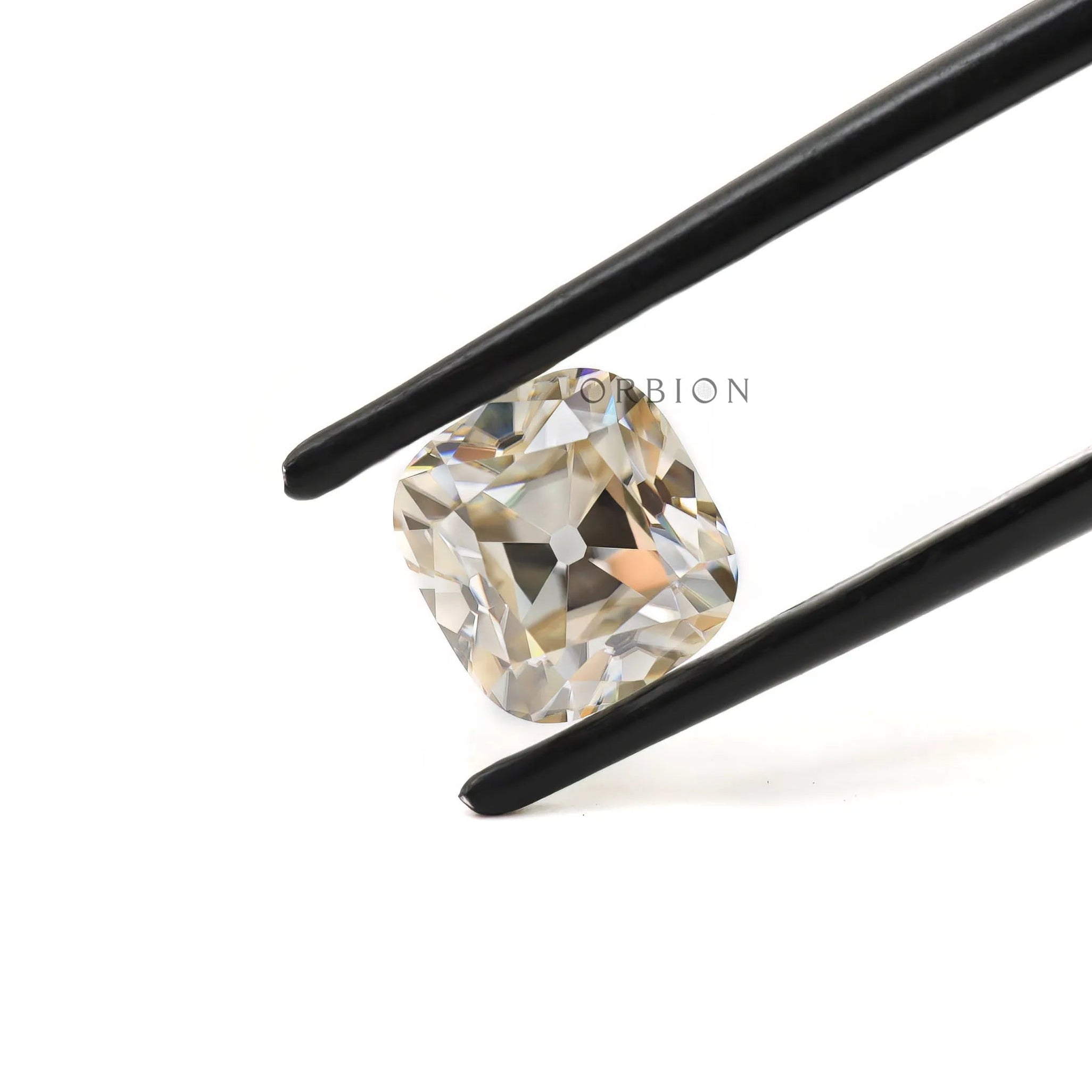 1.70 ct Moissanite elongated cushion with soft off white tone vintage cut
