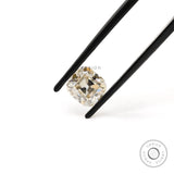 1.70 ct Elongated cushion moissanite with warm off white hue old mine cut