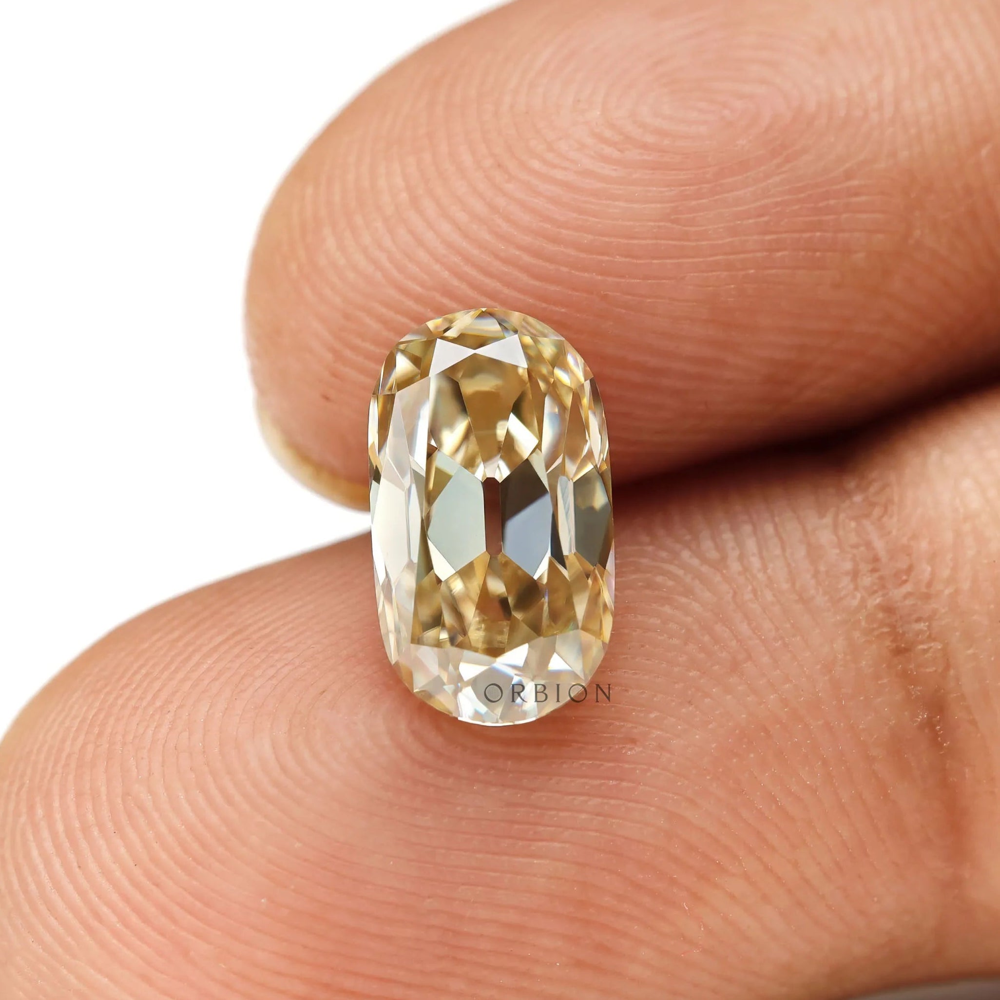 Elongated cushion old mine cut yellowish champagne moissanite 1.60 ct gemstone