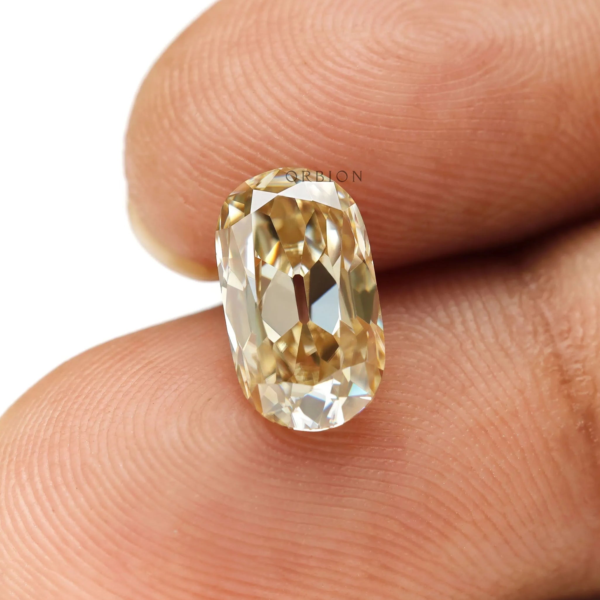 1.60 ct elongated cushion yellowish champagne moissanite old mine cut loose stone
