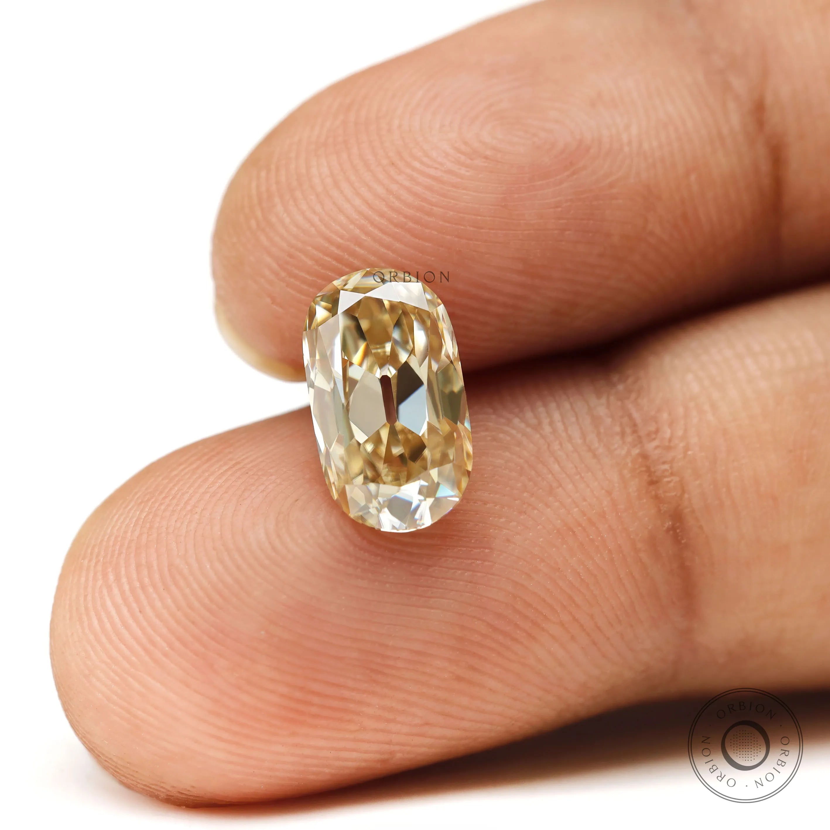 1.60 ct elongated cushion yellowish champagne moissanite old mine cut loose stone