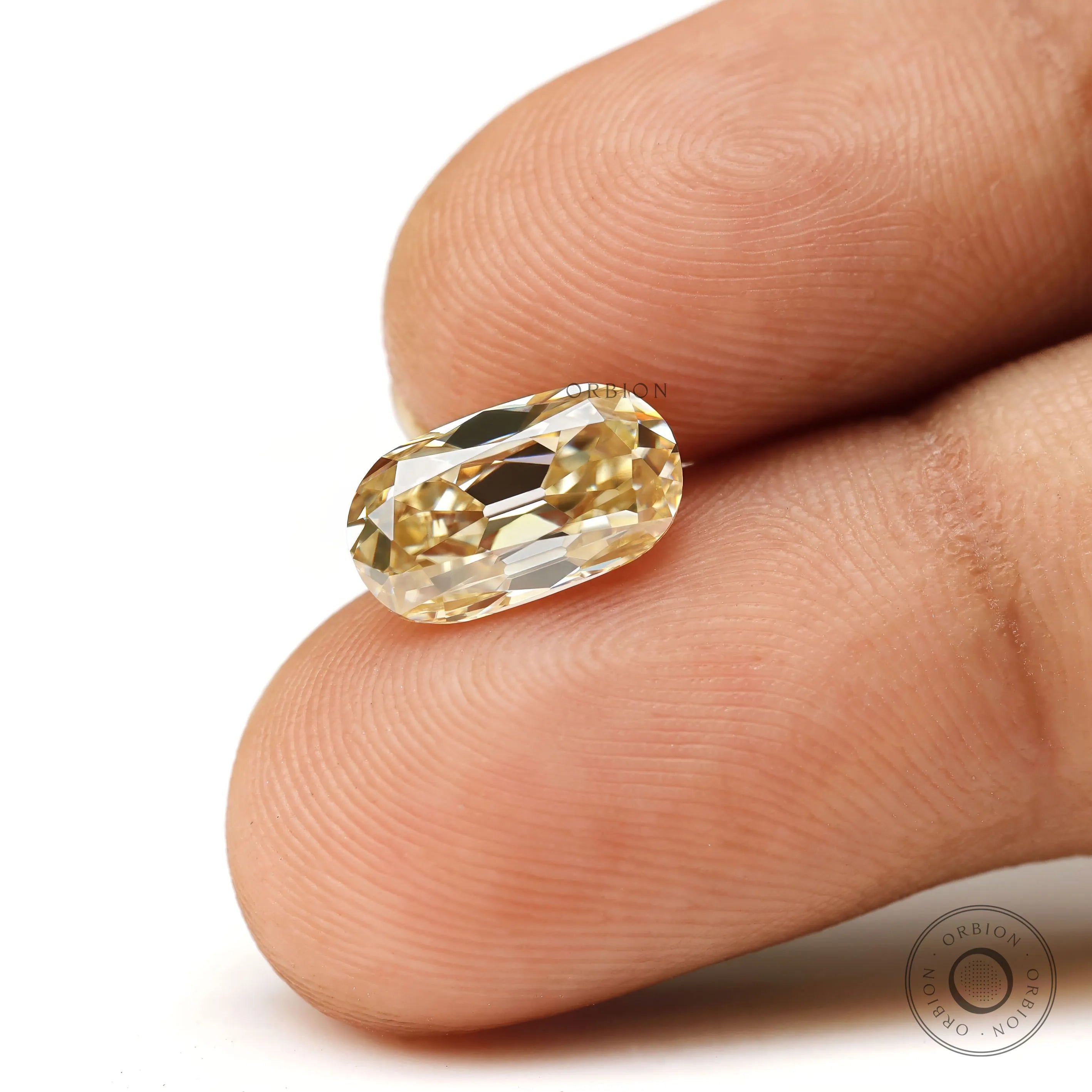 1.60 ct Antique style elongated cushion champagne moissanite old mine cut